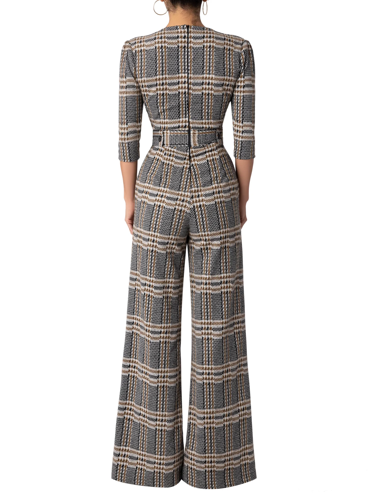 “London” Brown Brushed Plaid Jumpsuit - Image 6