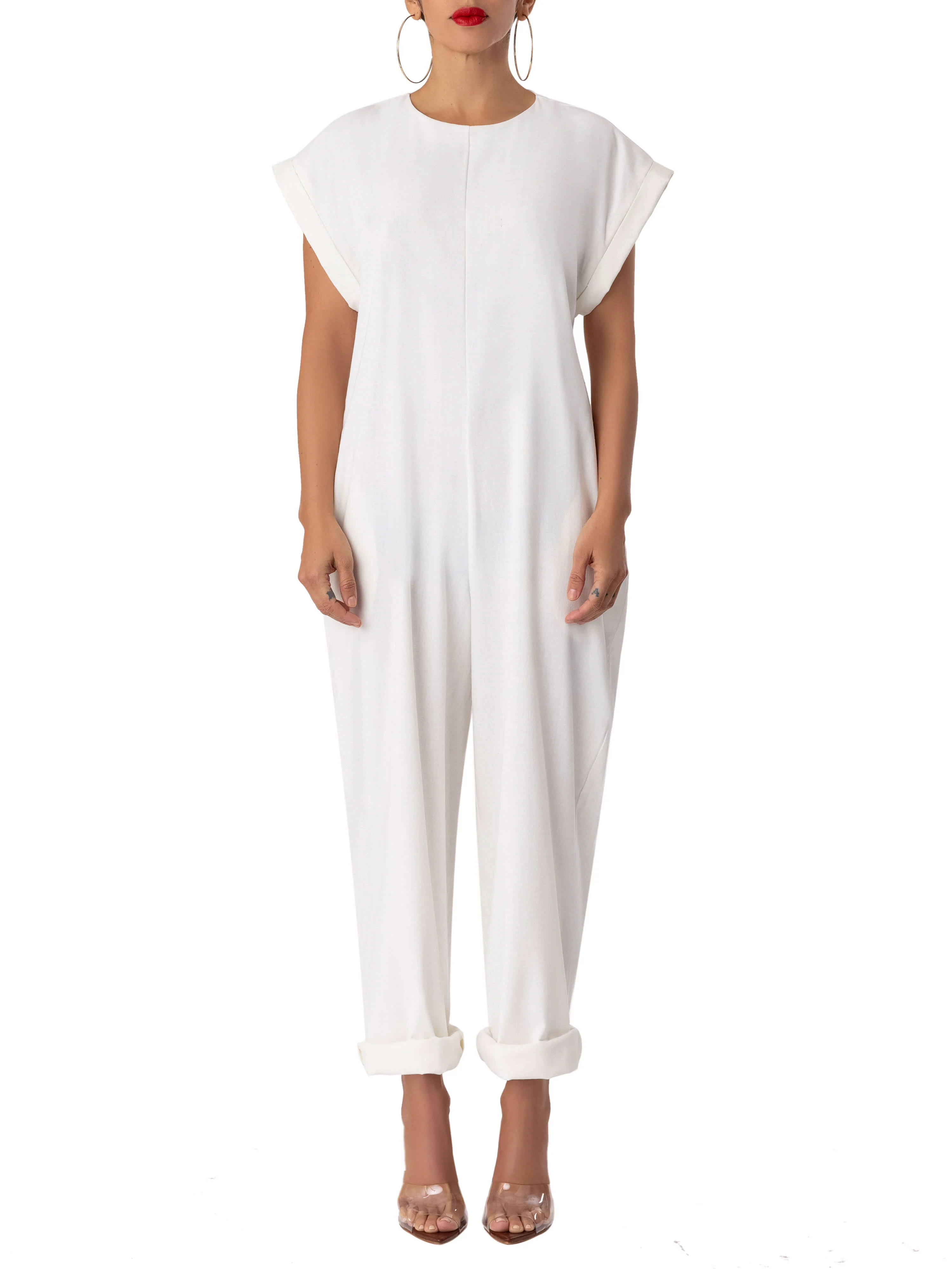 "Lotus" Ivory Relaxed Cap Sleeve Jumpsuit - Image 4