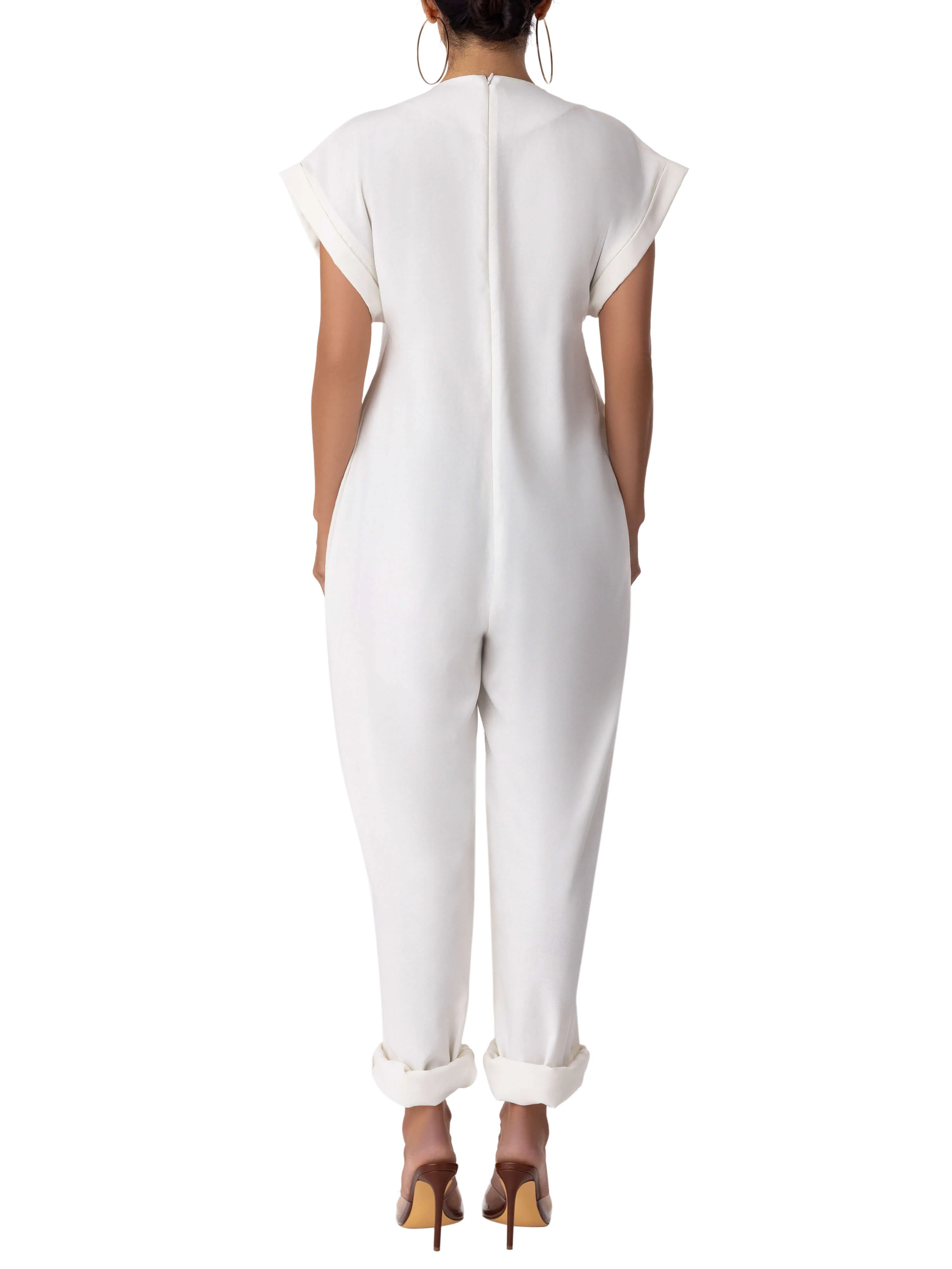 "Lotus" Ivory Relaxed Cap Sleeve Jumpsuit - Image 6