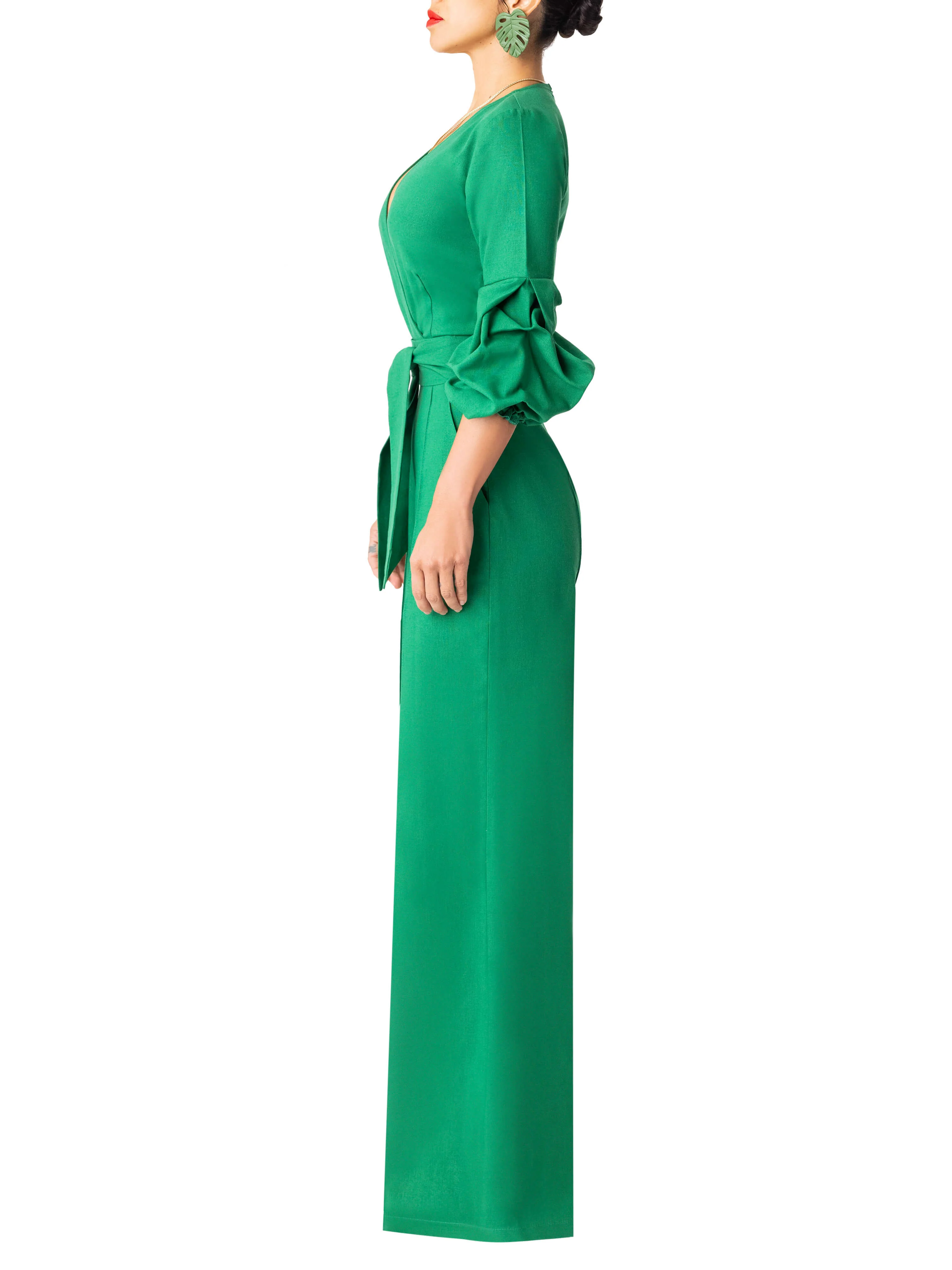 "Louisa" Green Wrap Jumpsuit - Image 4