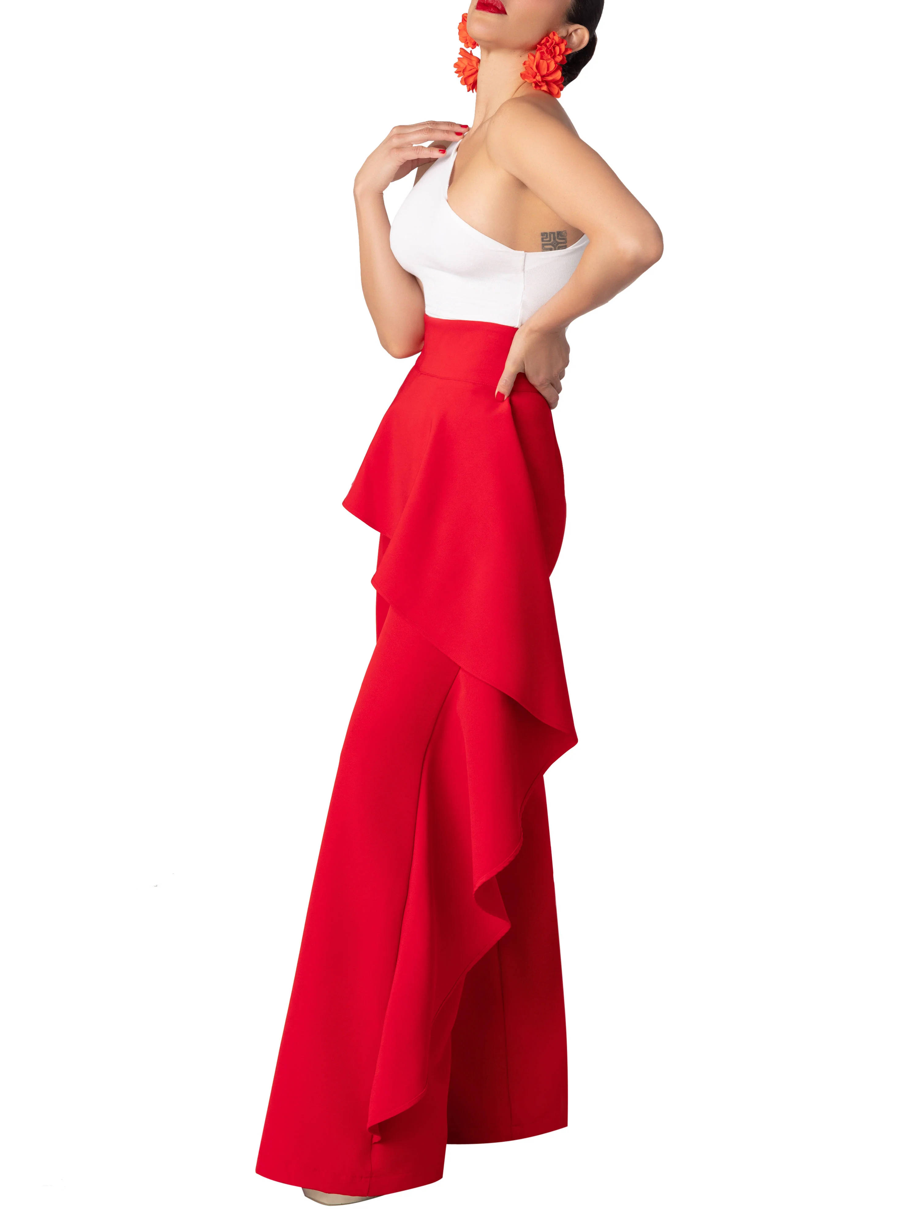 "Loyal" Red Flounce High Waist Pants - Image 3