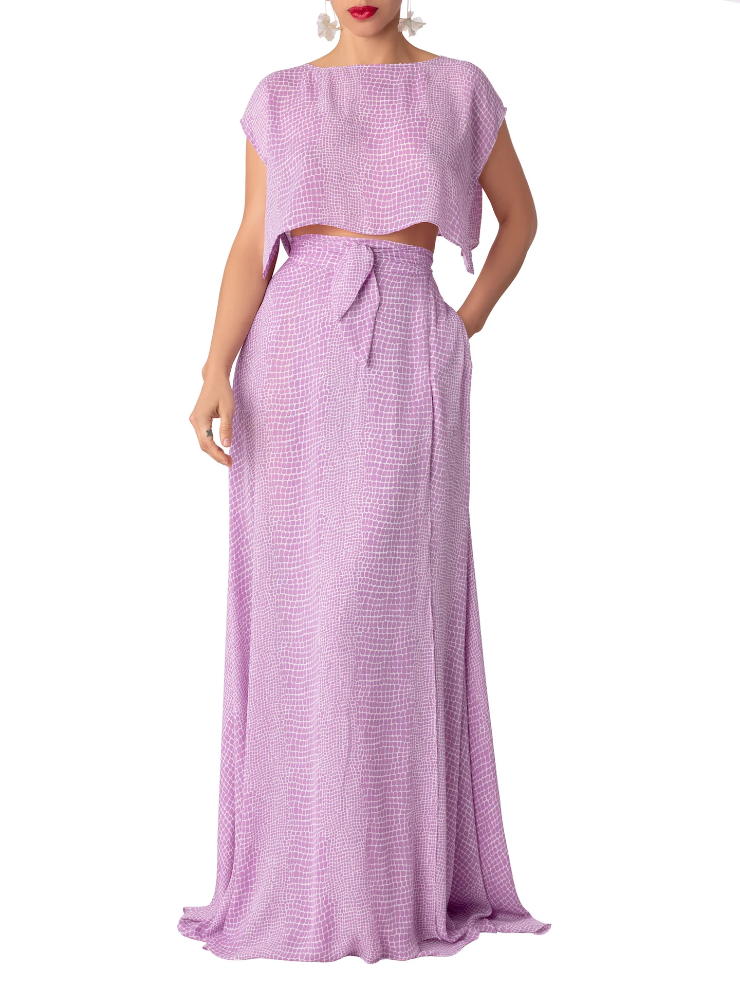 “Luciana” Lilac Wrap Maxi Skirt - Image 3