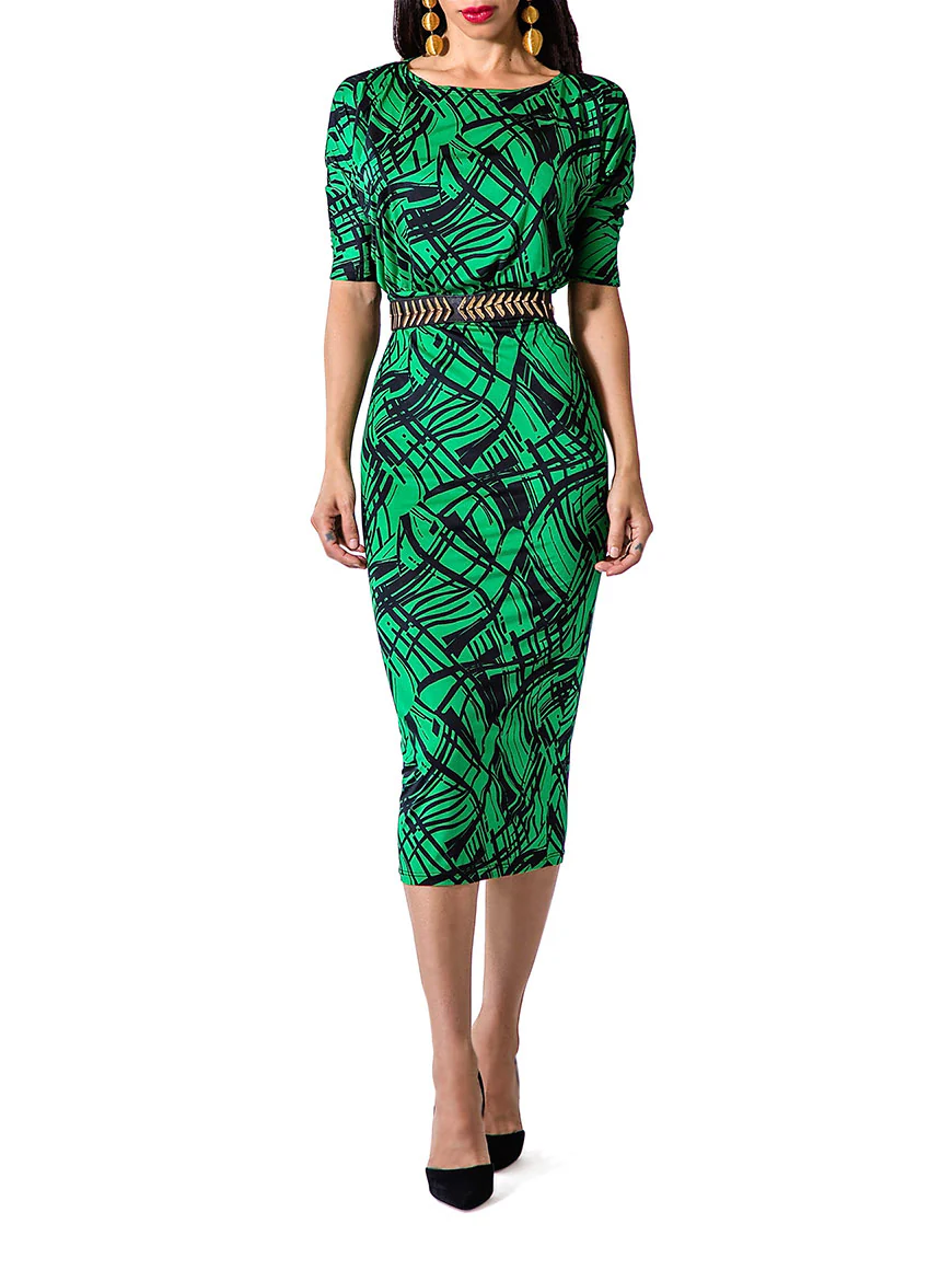 "Lucy" Printed Dolman Sleeve Midi Dress - Image 2