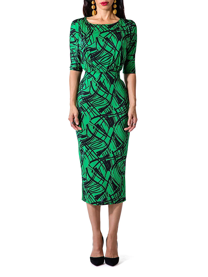 "Lucy" Printed Dolman Sleeve Midi Dress - Image 3