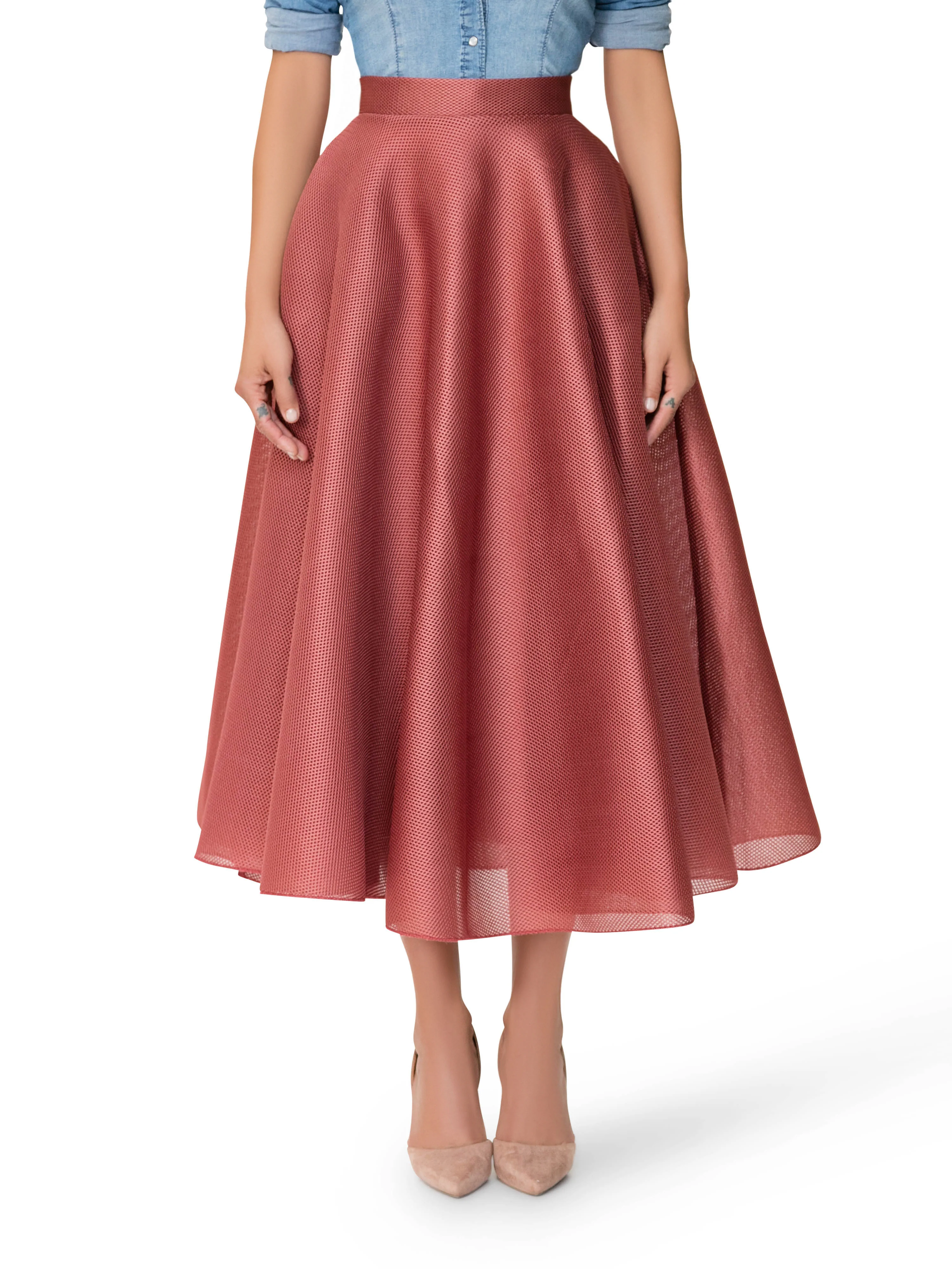 "Madeleine" Blush Mesh 50s Midi Skirt - Image 3