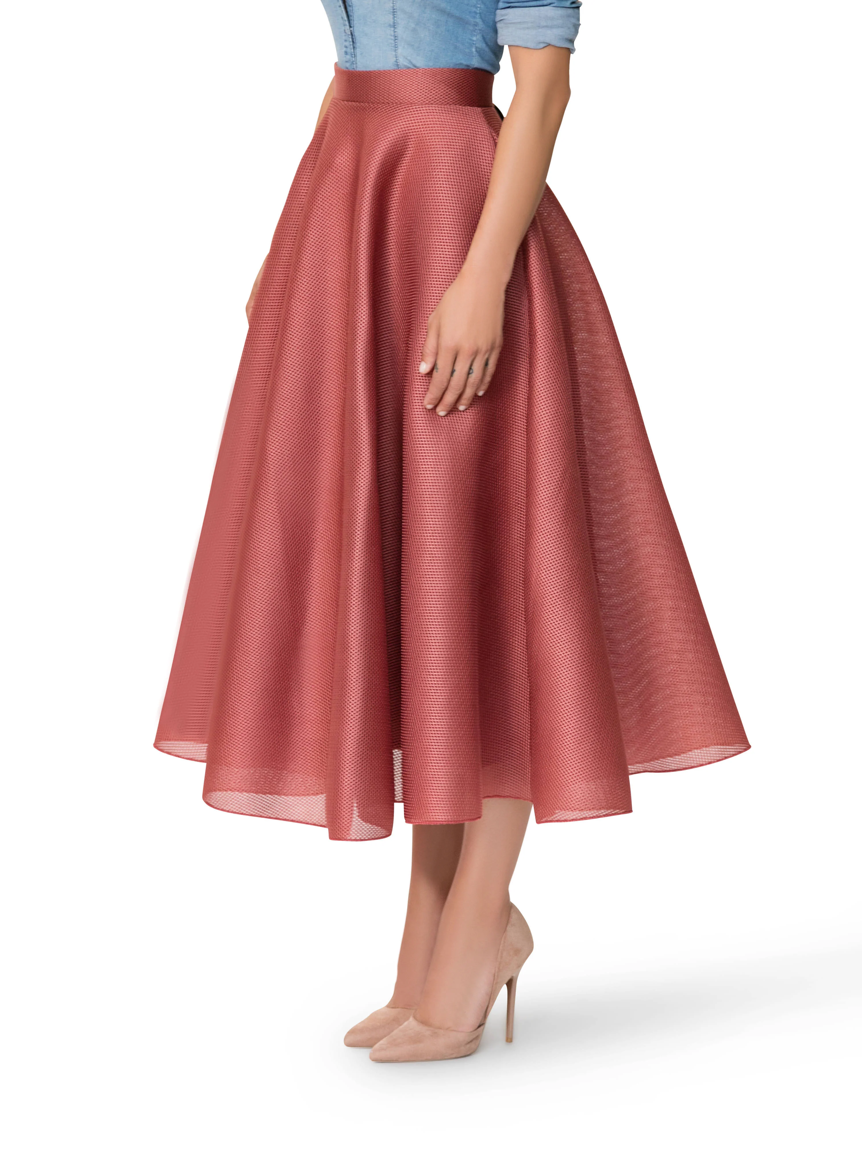 "Madeleine" Blush Mesh 50s Midi Skirt - Image 4