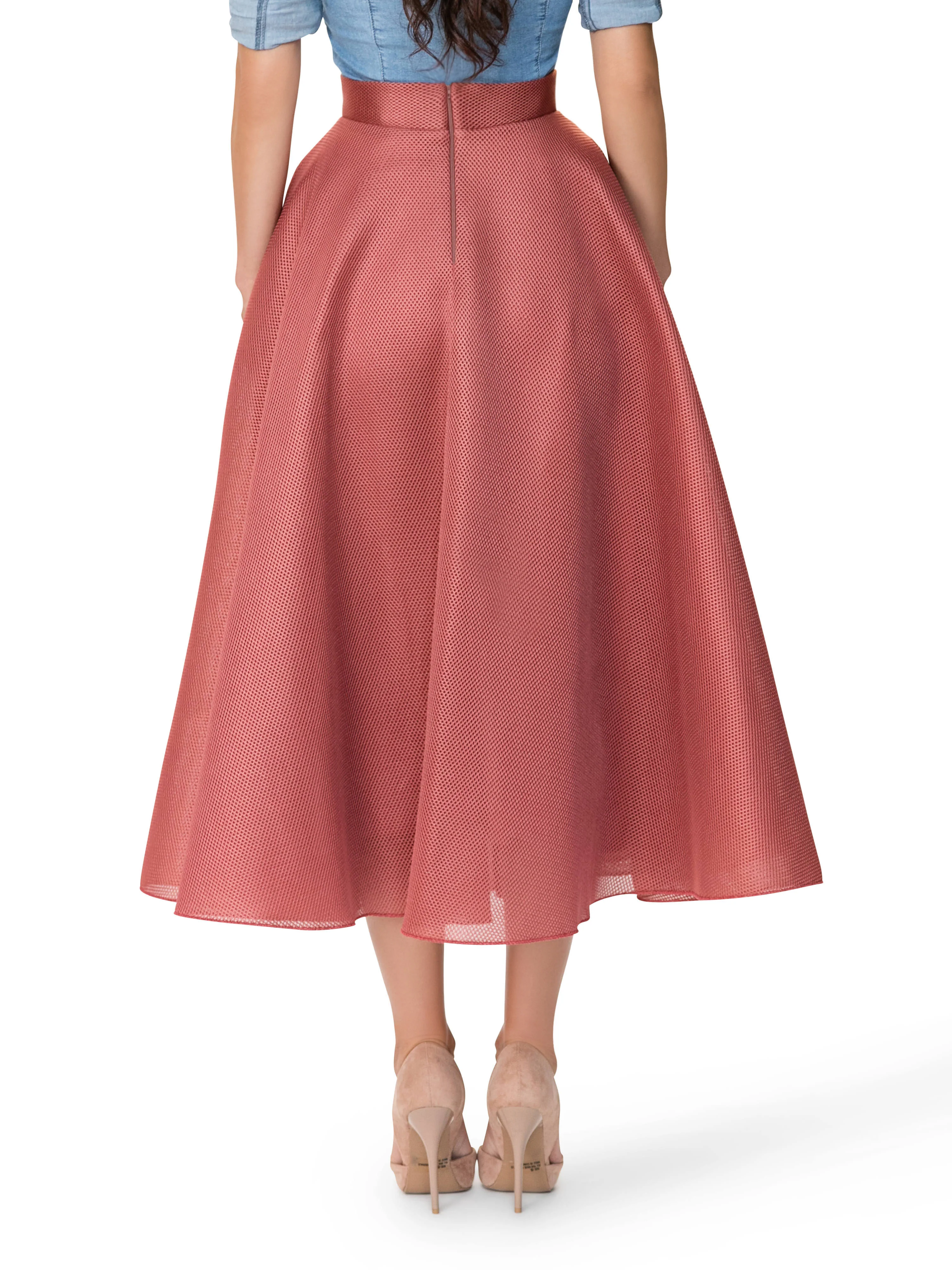 "Madeleine" Blush Mesh 50s Midi Skirt - Image 5