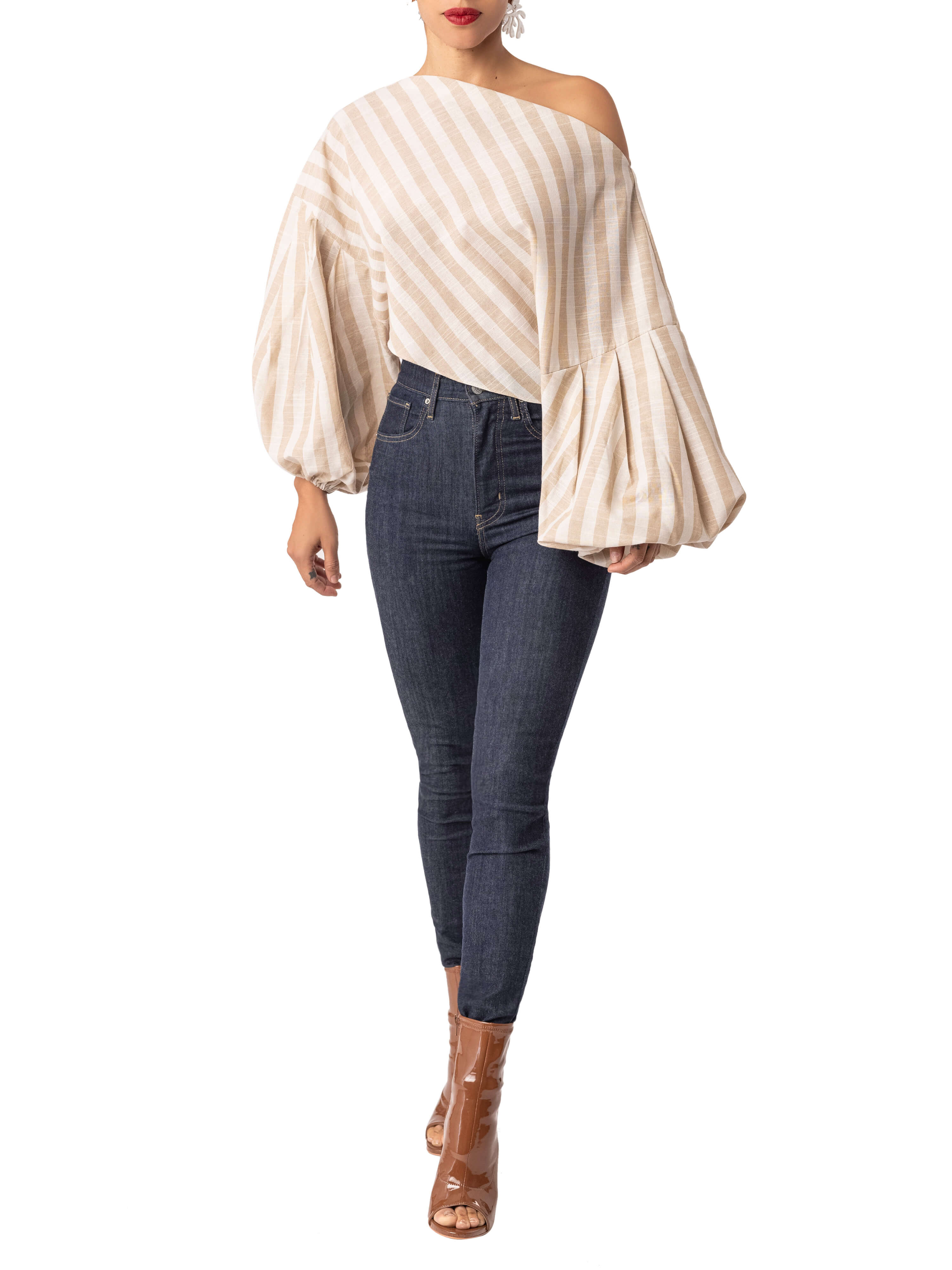"Mahi" Stripe Billow Sleeve Top - Image 3
