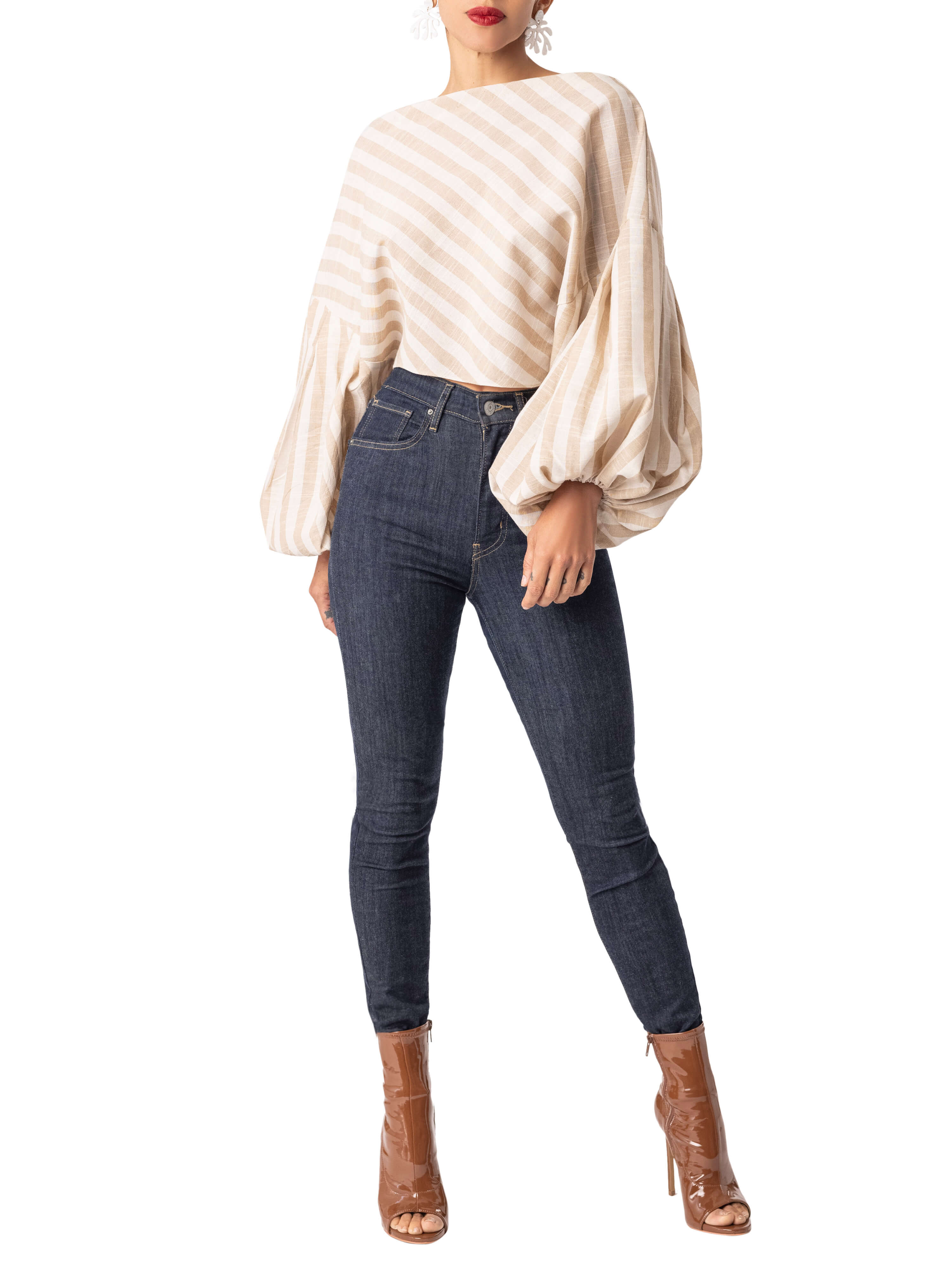 "Mahi" Stripe Billow Sleeve Top - Image 4