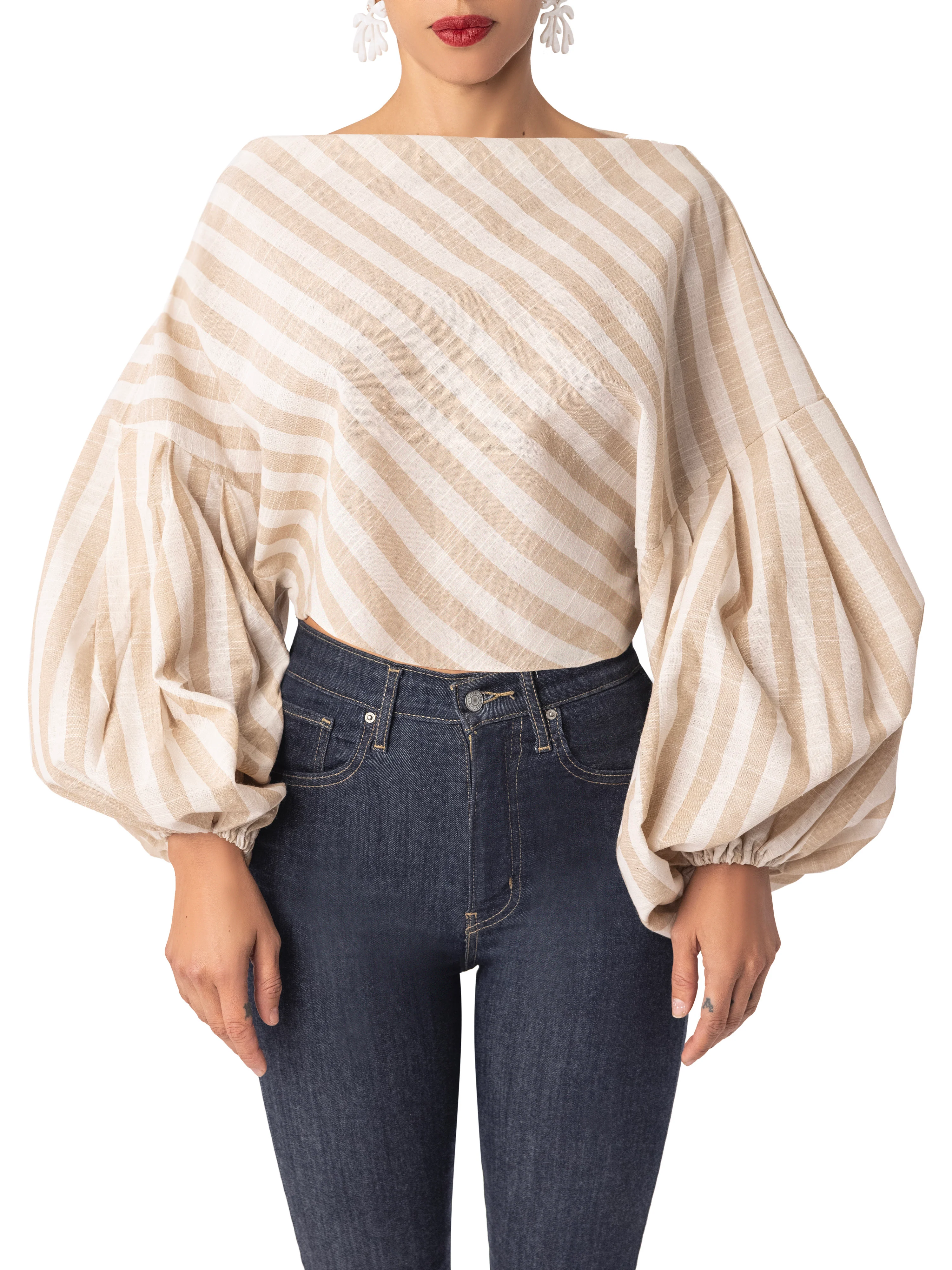 "Mahi" Stripe Billow Sleeve Top - Image 5