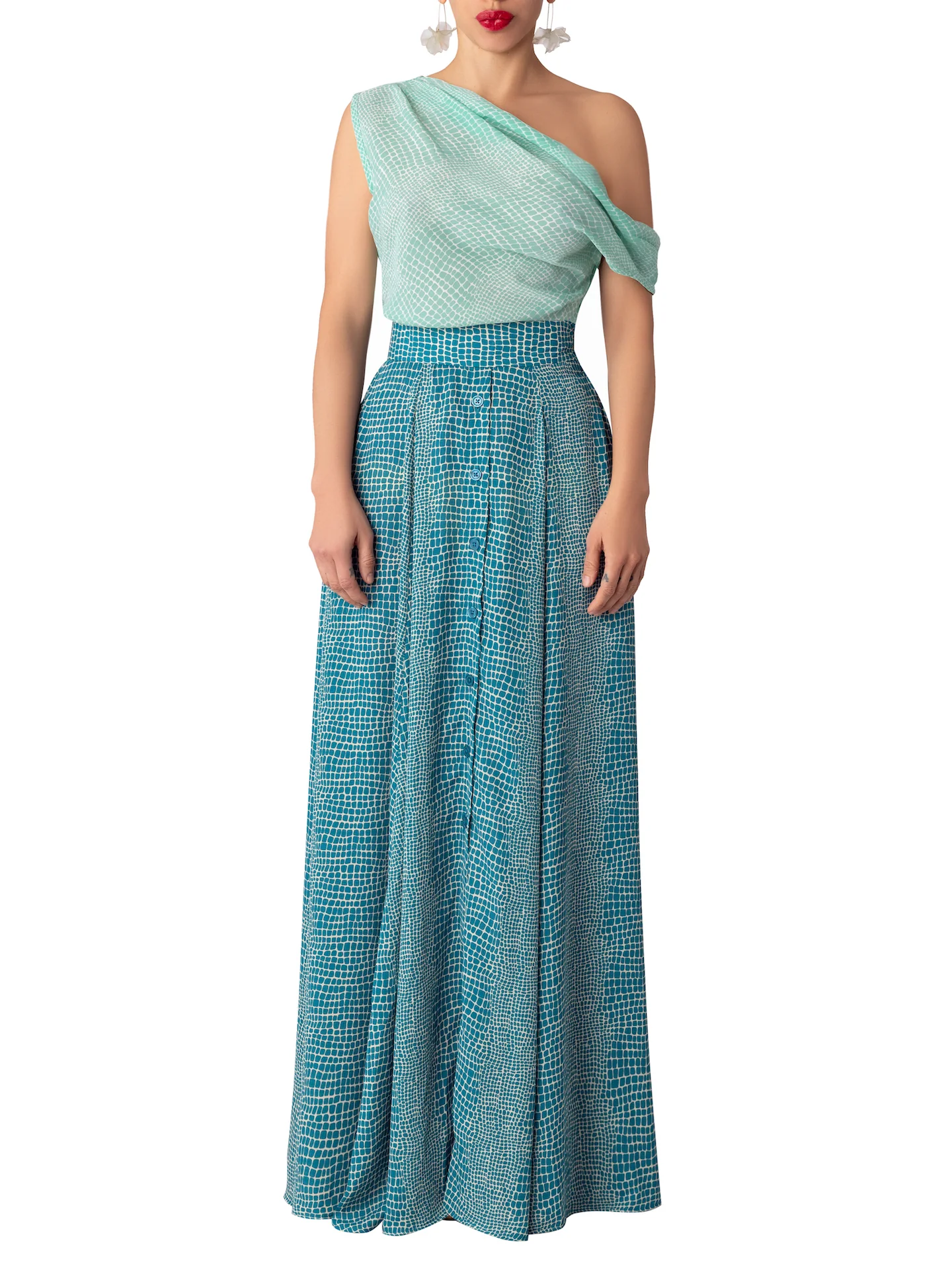 “Makayla” Mint-Teal Off Shoulder Dress - Image 4