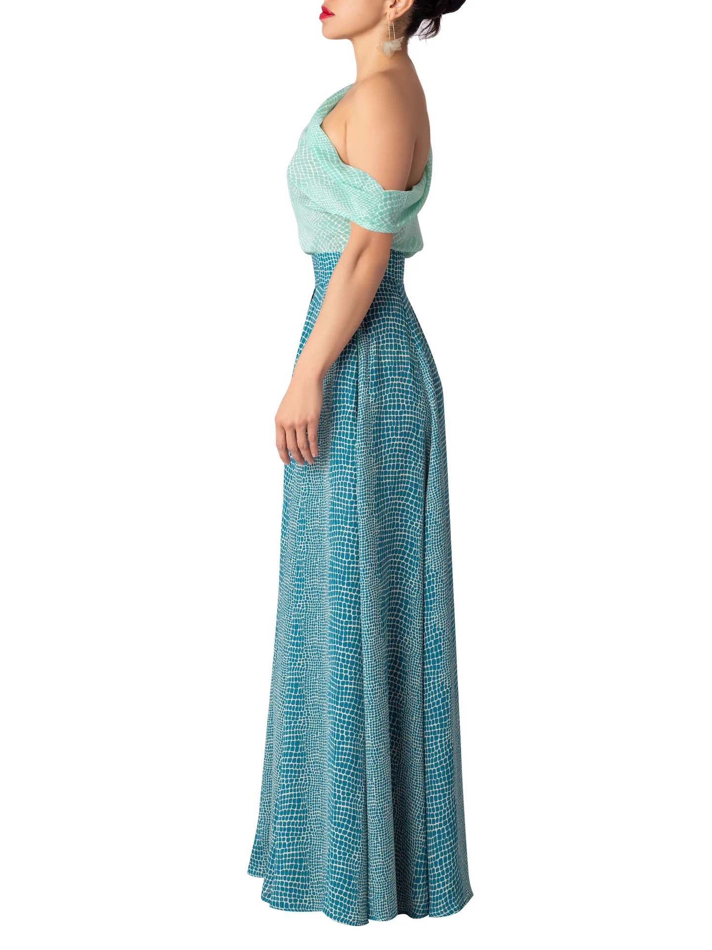 “Makayla” Mint-Teal Off Shoulder Dress - Image 5