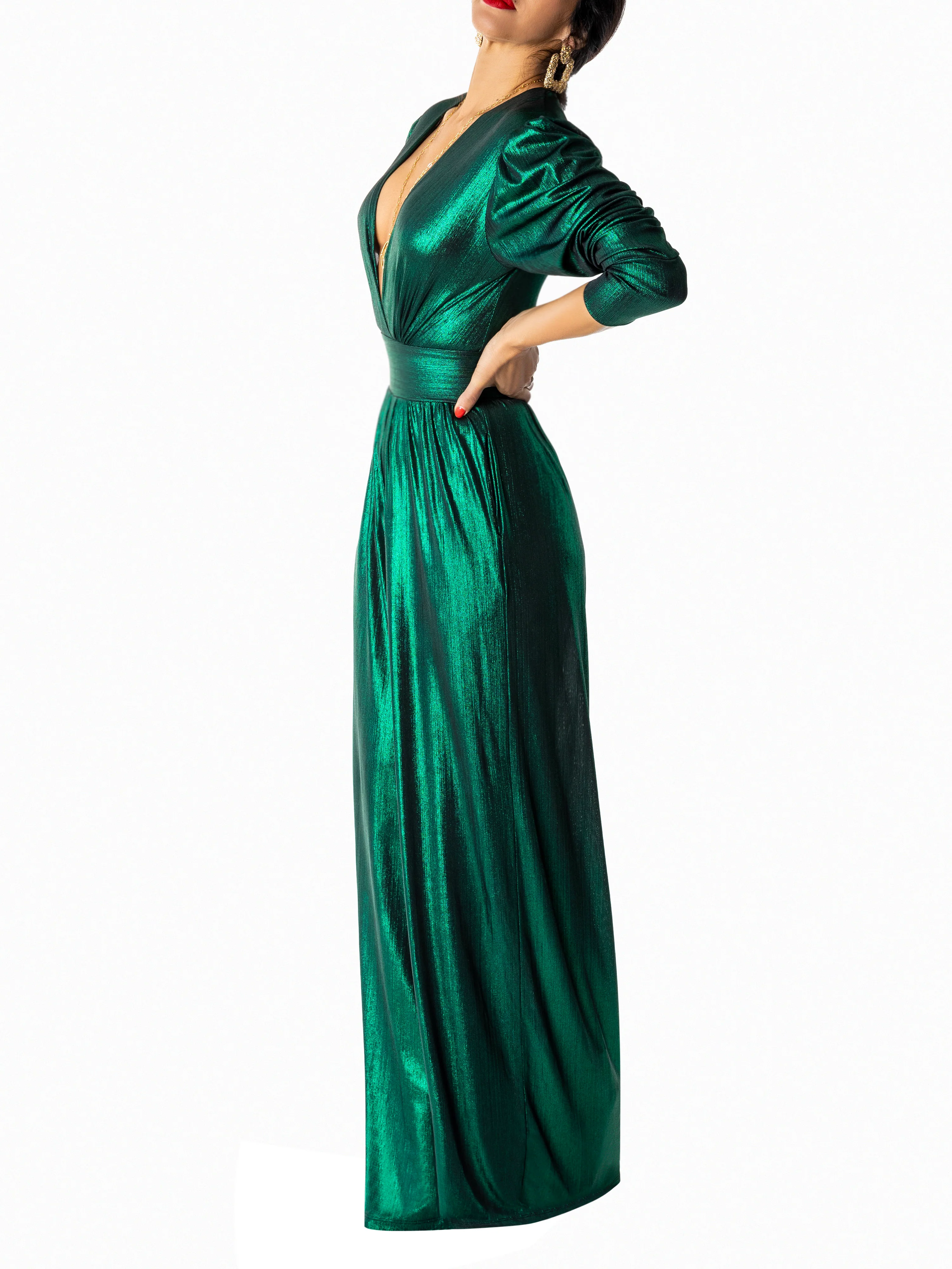 "Margot" Emerald V-Neck Jumpsuit - Image 2