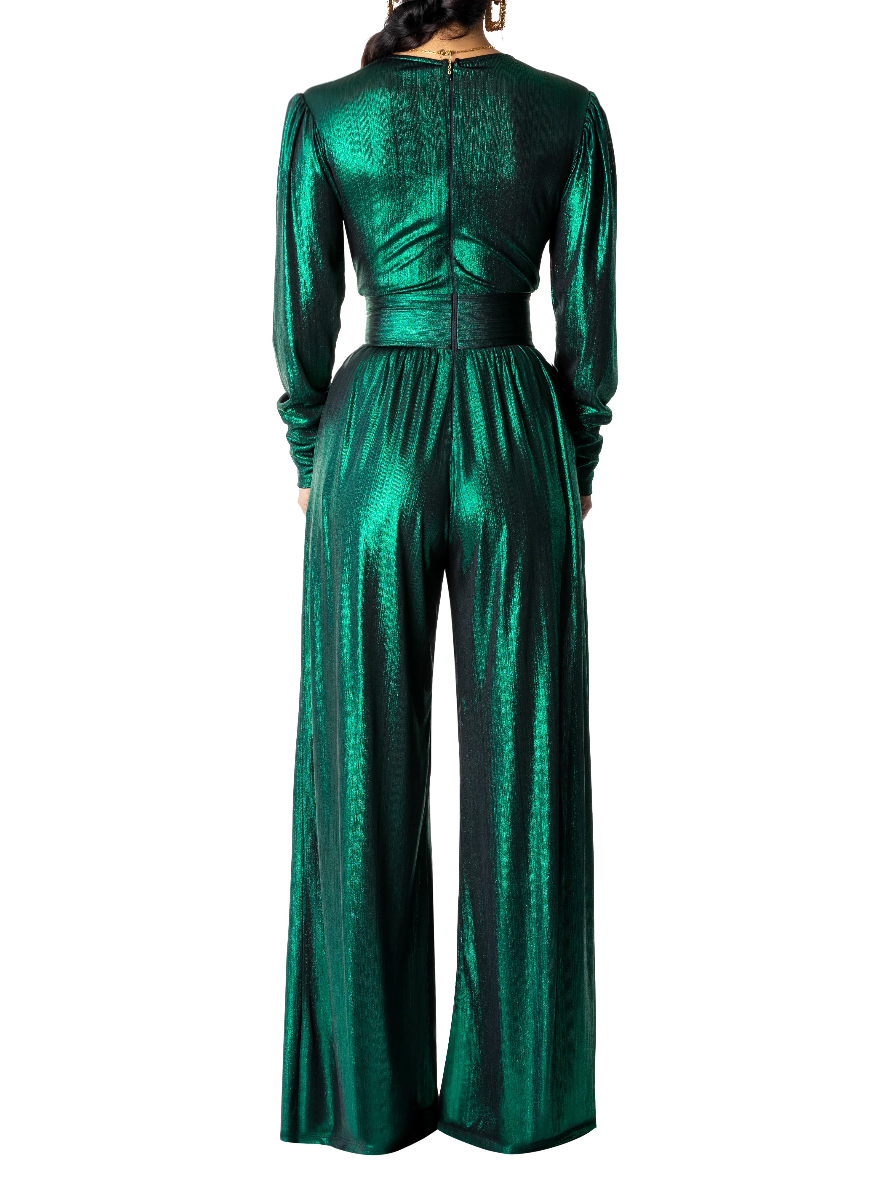 "Margot" Emerald V-Neck Jumpsuit - Image 6
