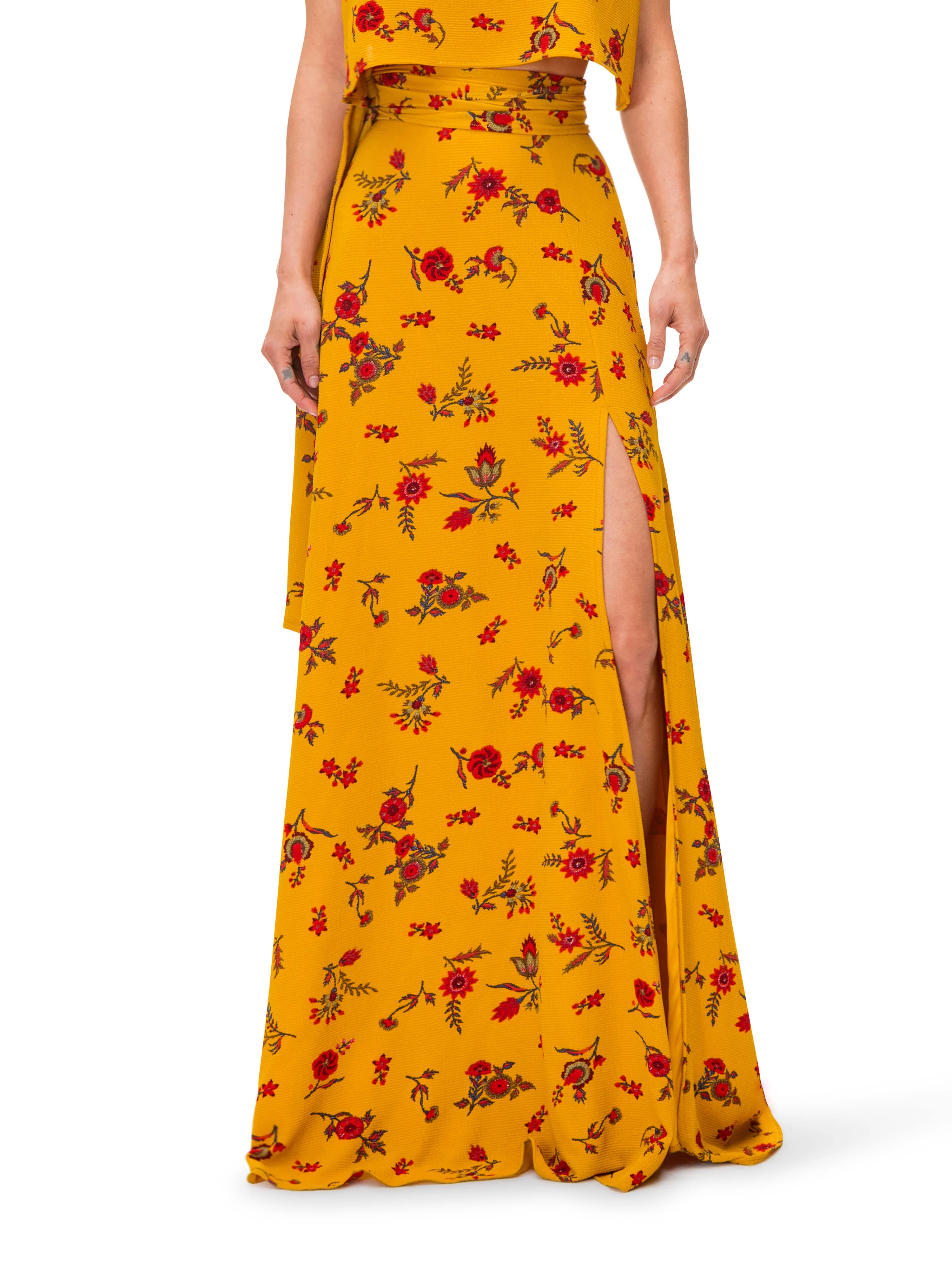 "Marigold" Floral Maxi Skirt w/ Front Slit - Image 3