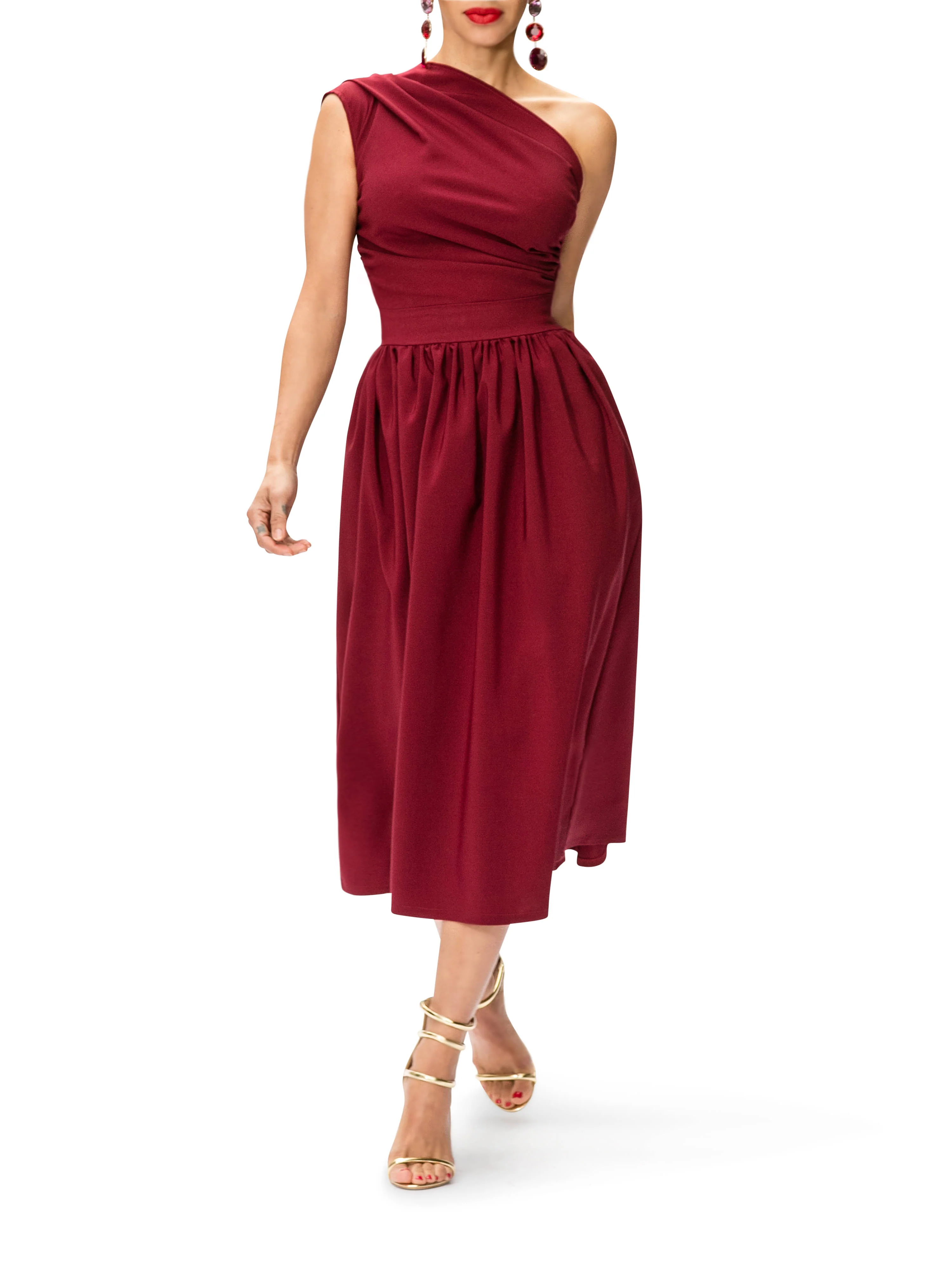 "Marilyn" One Shoulder Midi Dress - Image 2