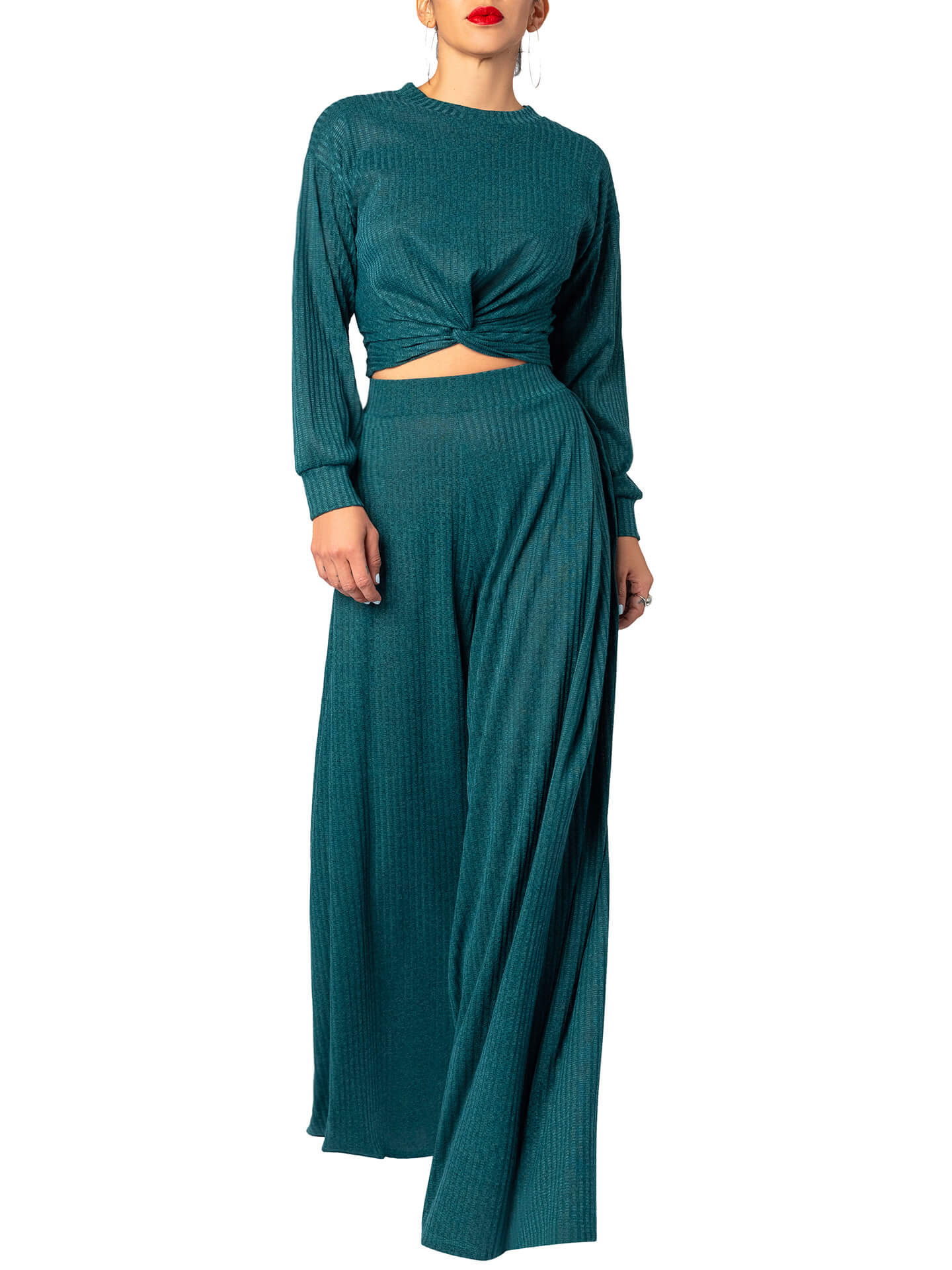 "Marlene" Hunter Green Sweater Wide Leg Pants - Image 2