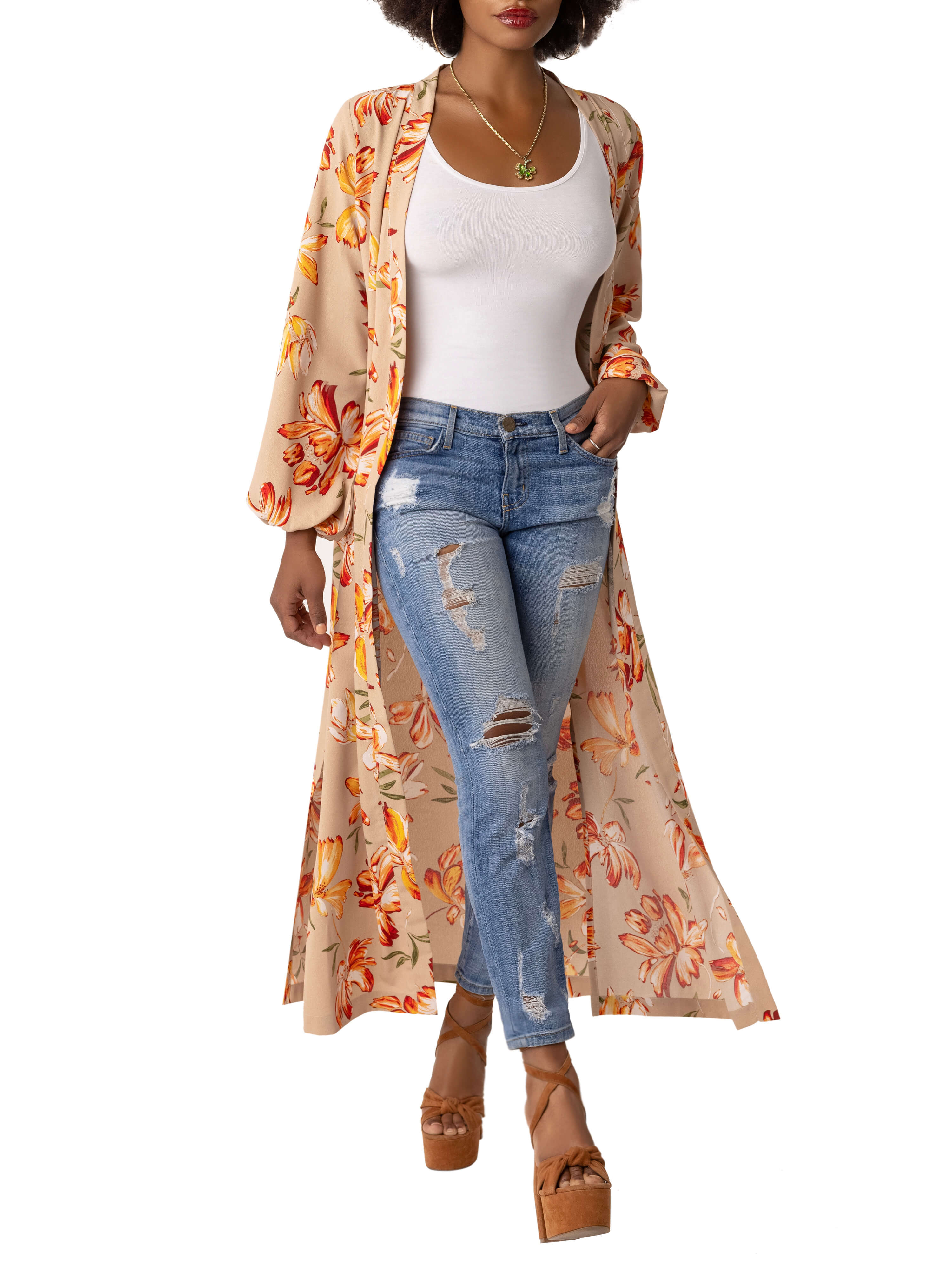 "Maxine" Beige Print Duster