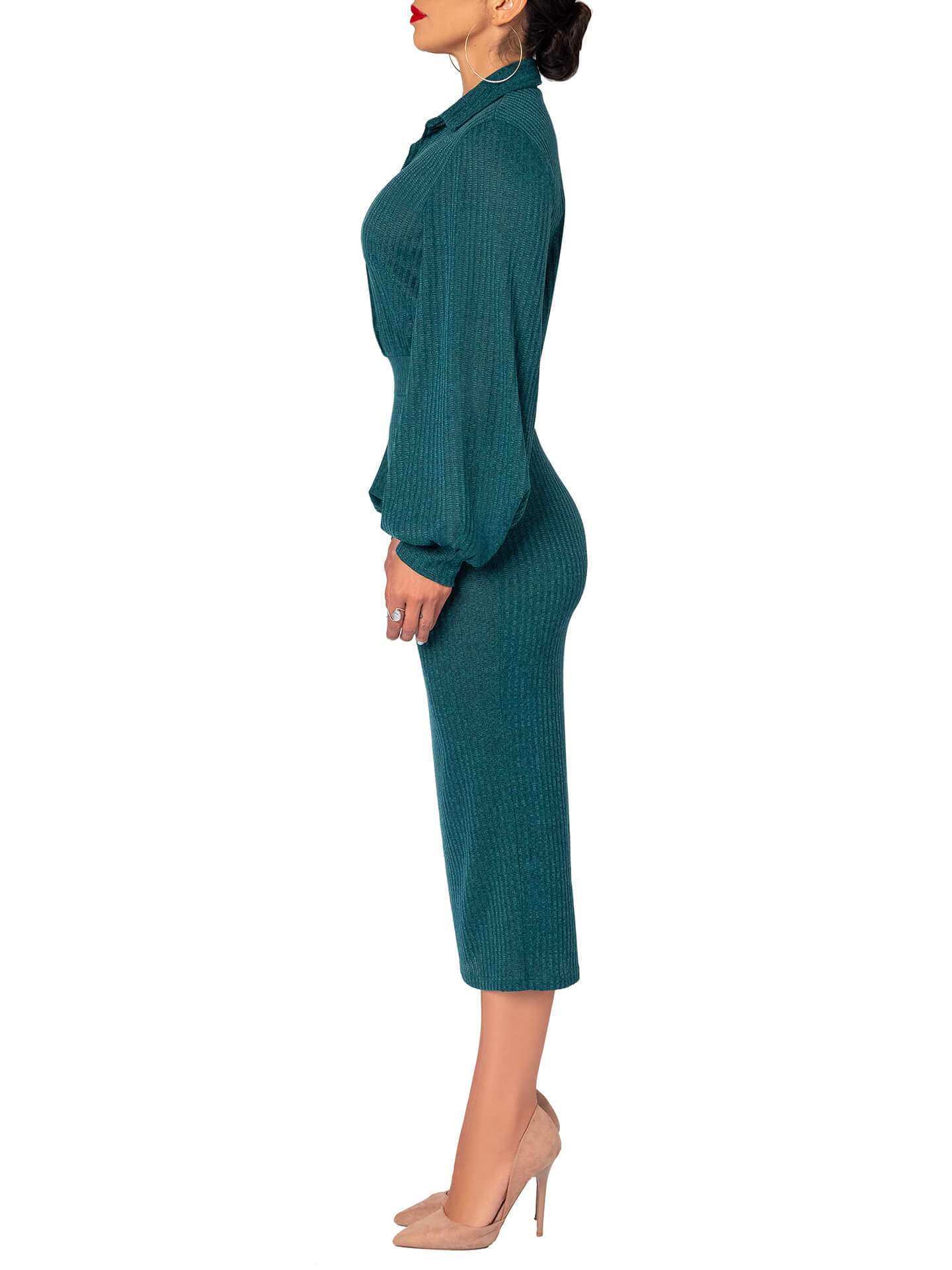 "Maya" Hunter Green Shirtdress - Image 5