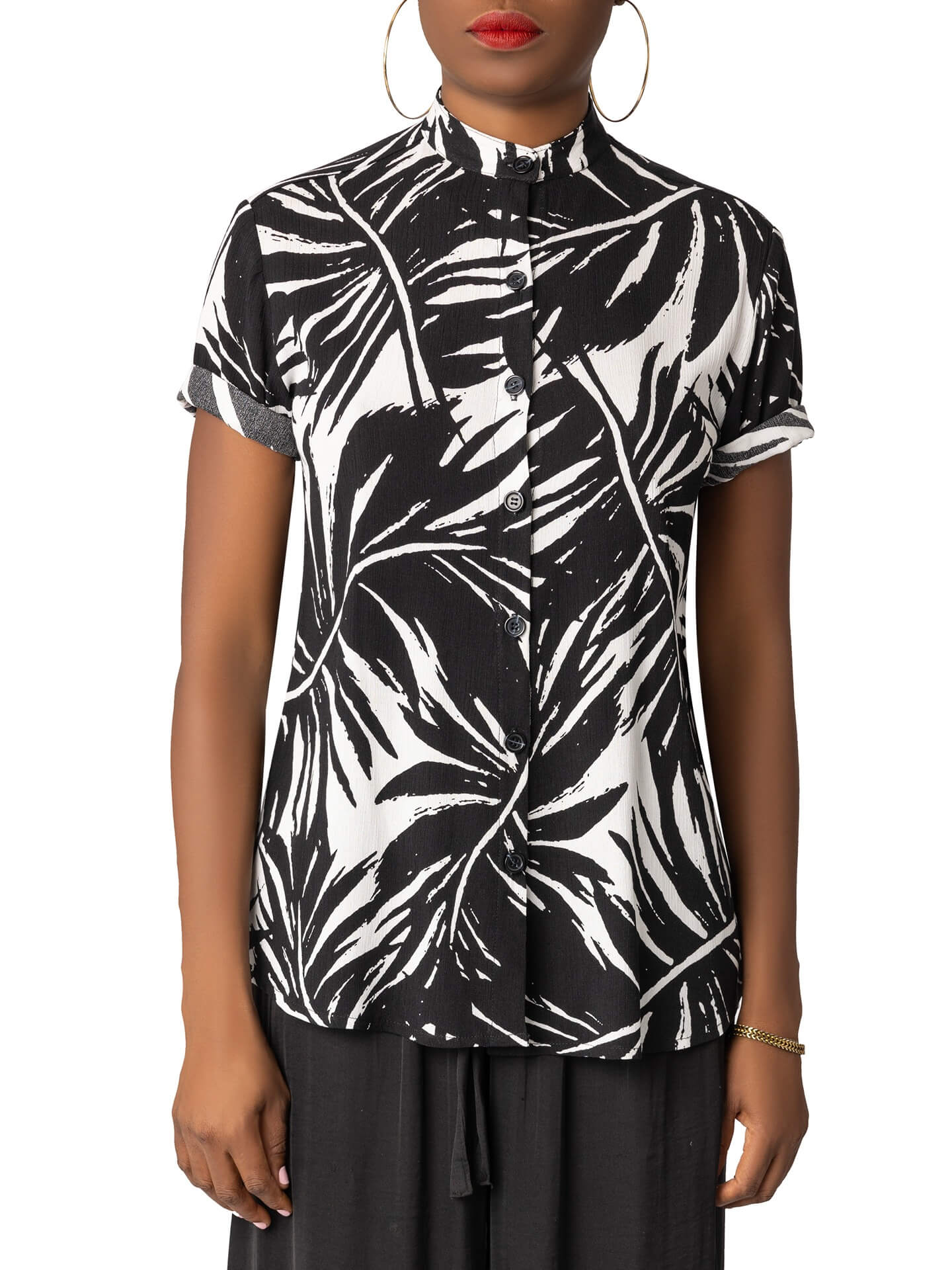 "Mazari Palm" Black Button Down Shirt - Image 4