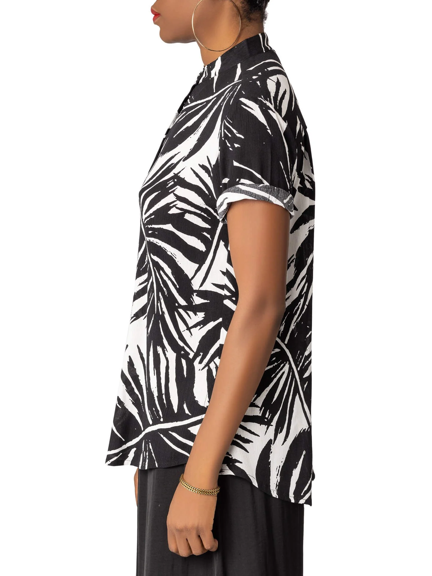 "Mazari Palm" Black Button Down Shirt - Image 5