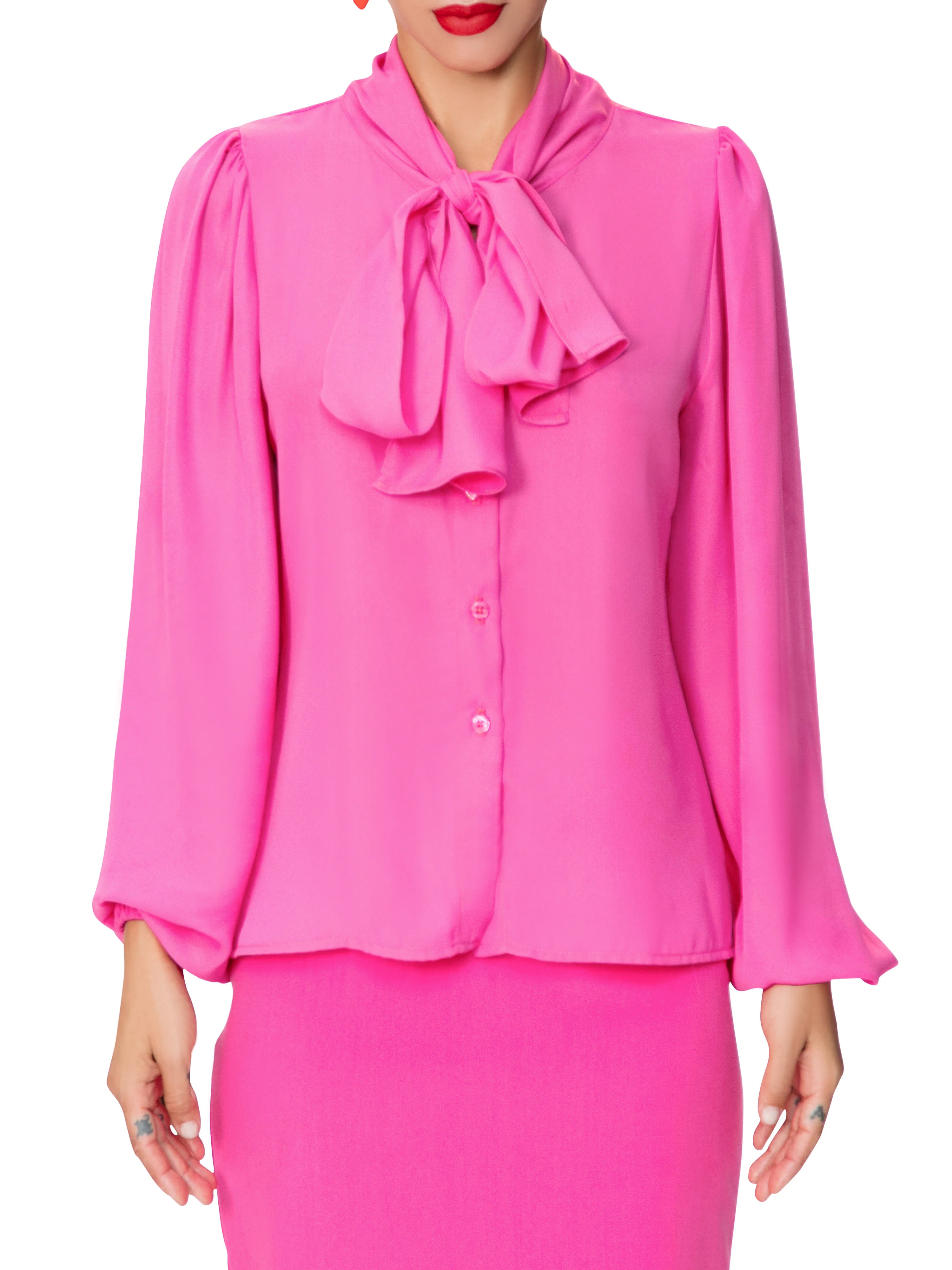 "Mia" Pink Pussy Bow Shirt - Image 3
