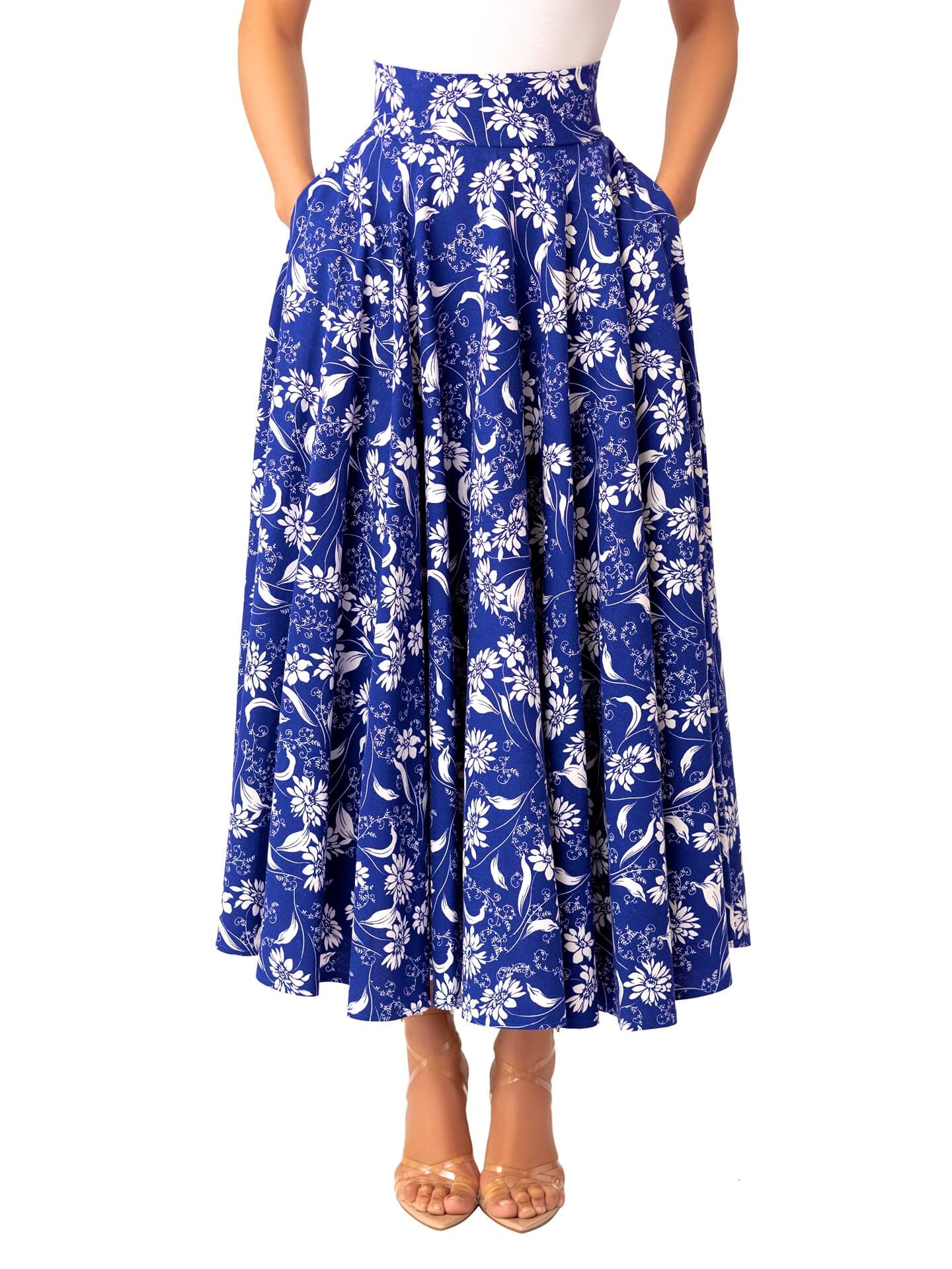 “Mídé” Blue Banded Floral Skirt - Image 4