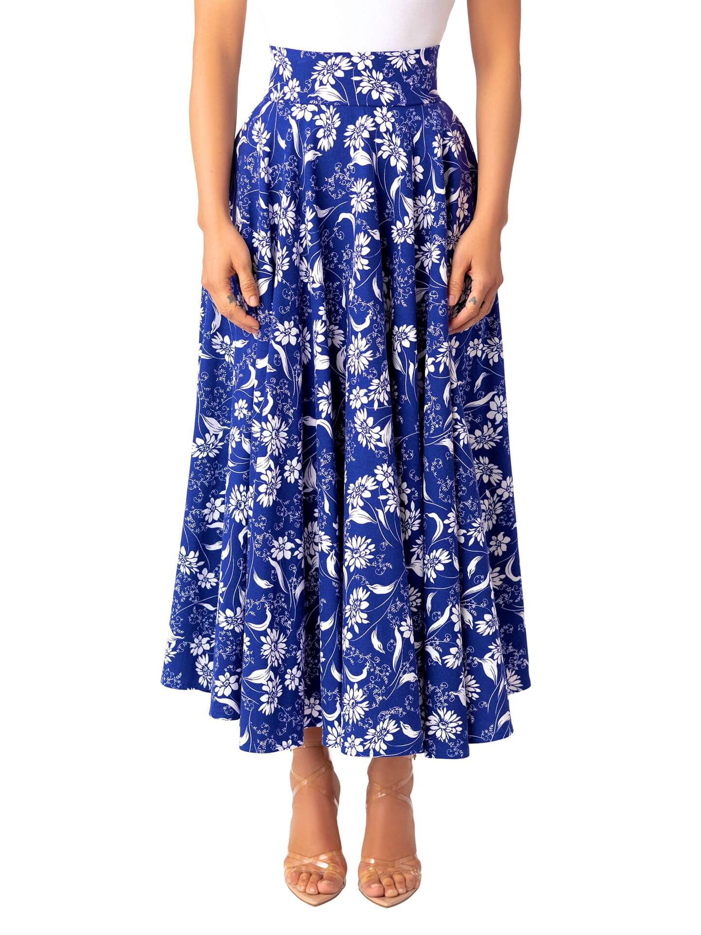 “Mídé” Blue Banded Floral Skirt - Image 5