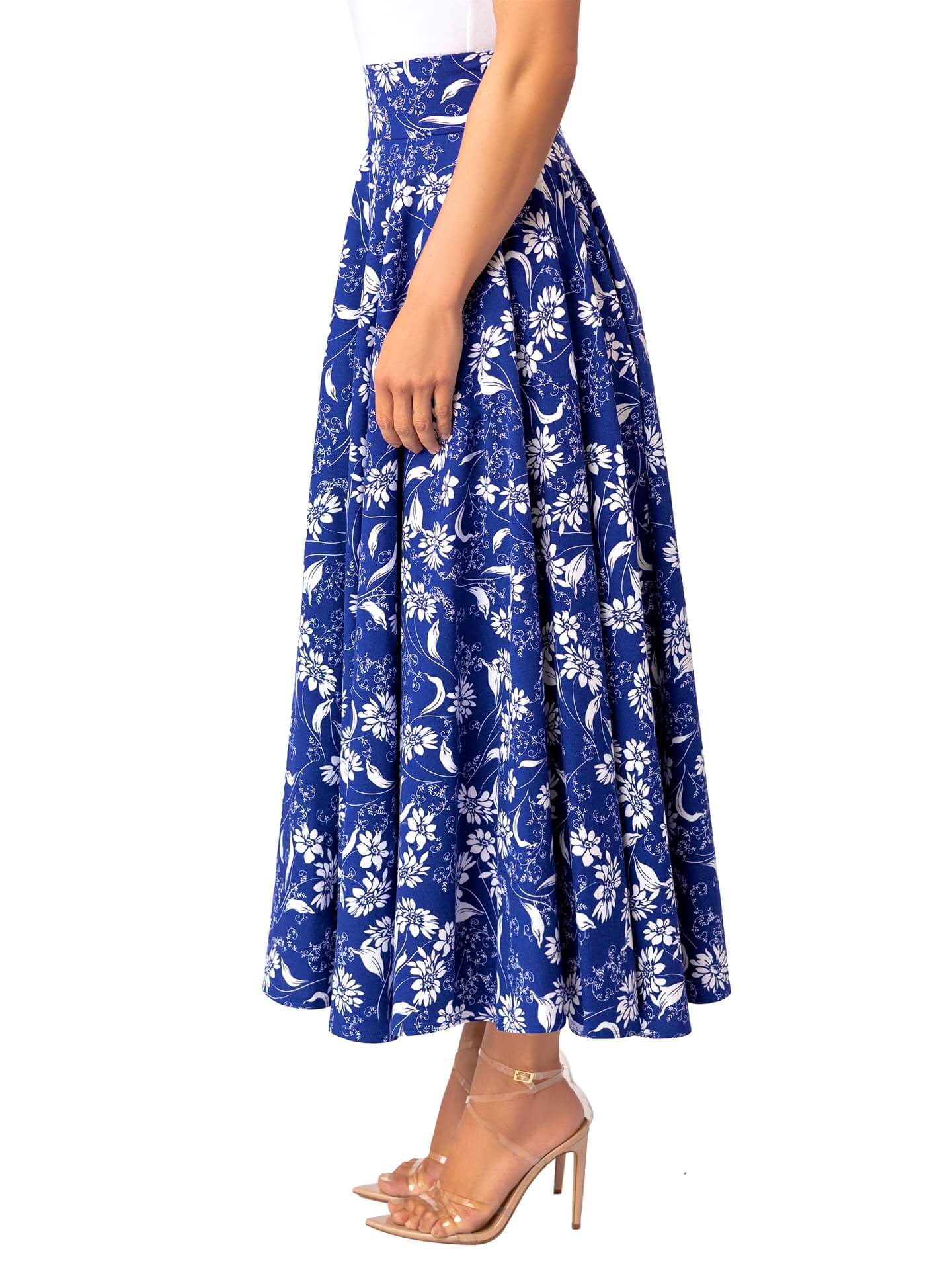 “Mídé” Blue Banded Floral Skirt - Image 6