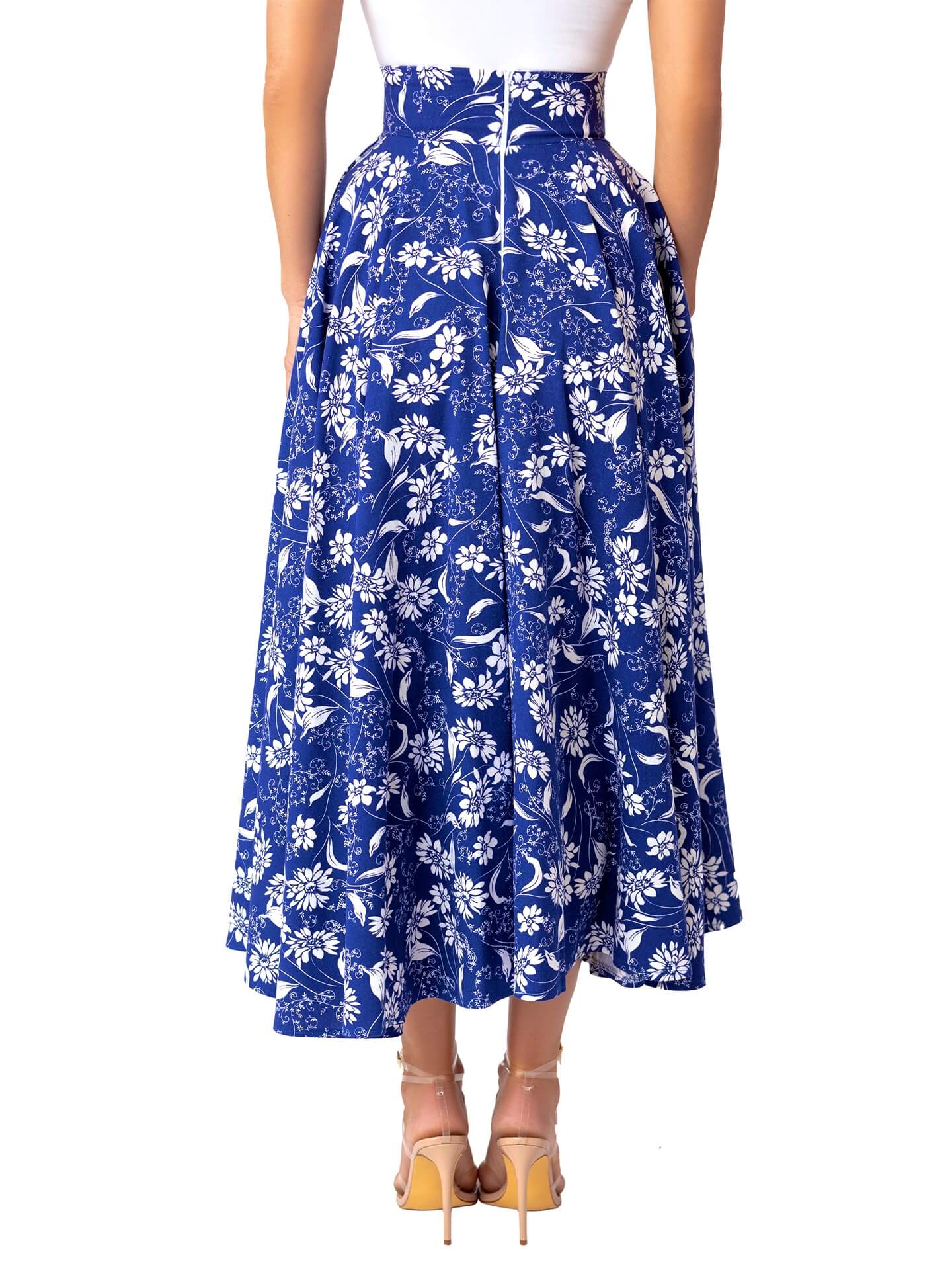 “Mídé” Blue Banded Floral Skirt - Image 7