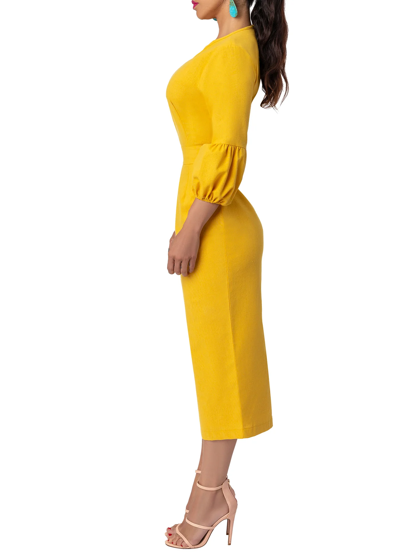"Mimosa" Yellow Bishop Sleeve Dress - Image 4