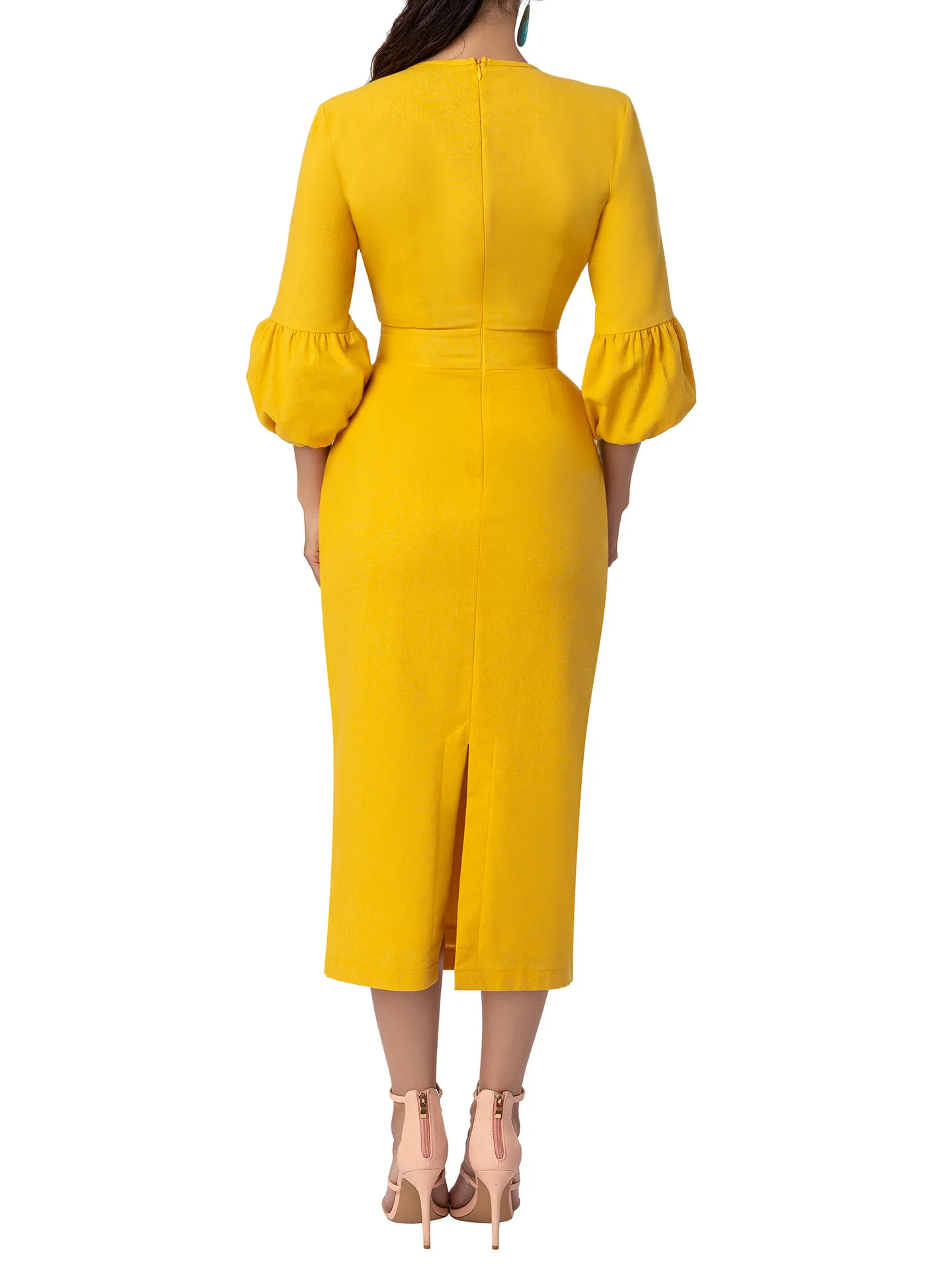"Mimosa" Yellow Bishop Sleeve Dress - Image 5