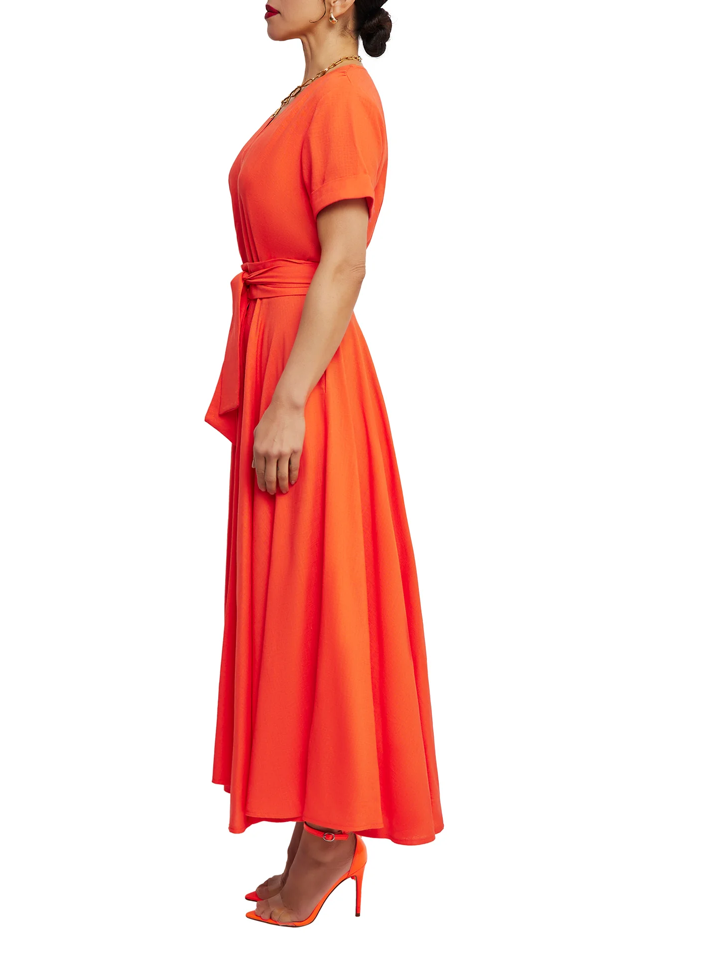 “Moana” Orange Deep V Button-Down Dress - Image 5