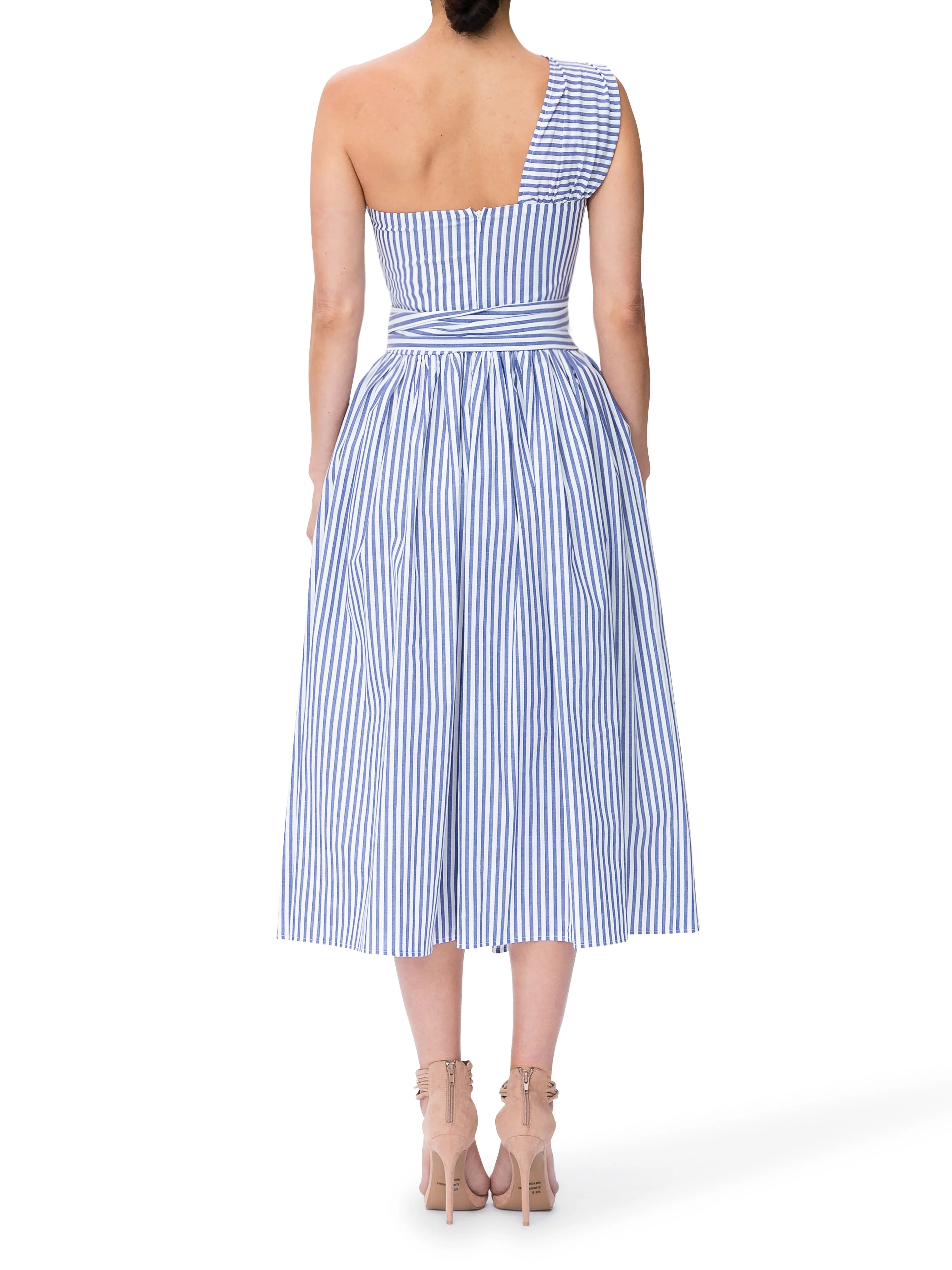 "Monaco" Striped One Shoulder Midi Dress - Image 5
