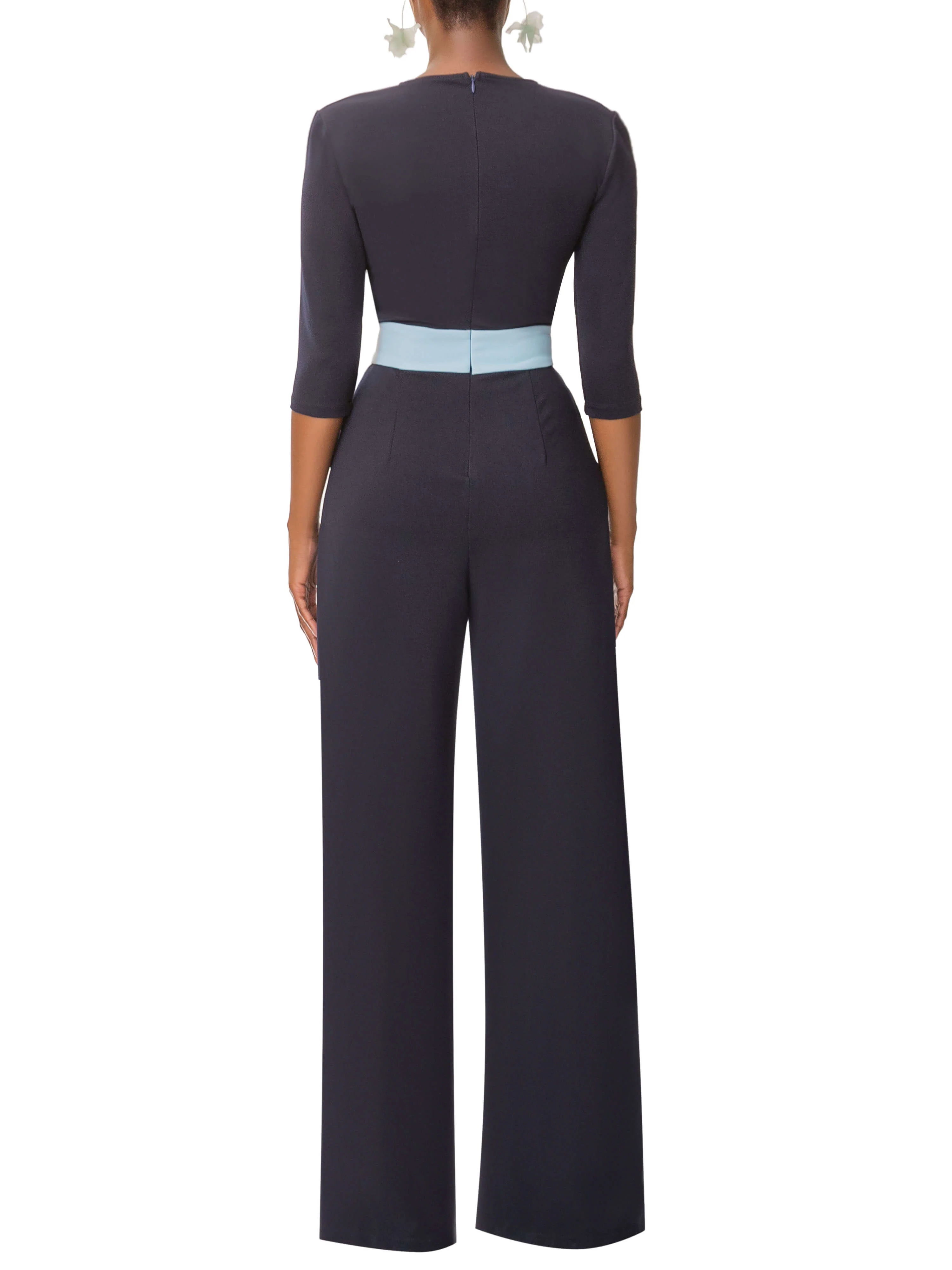 "Monica" Navy/Blue Contrast Waist Jumpsuit - Image 7