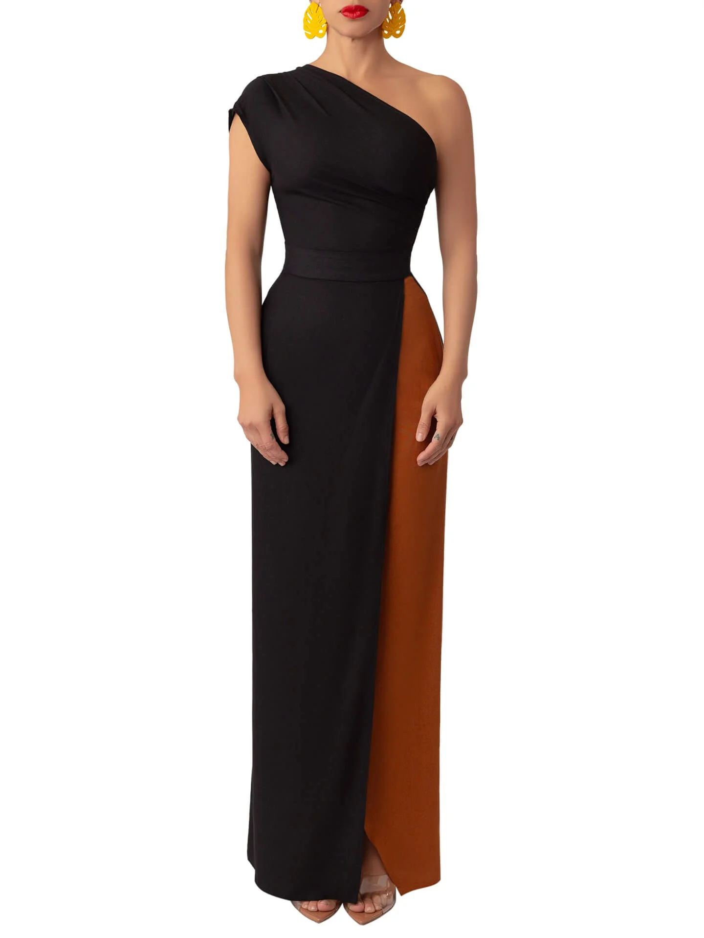 “Moyọ̀” Colorblock One Shoulder Linen Maxi Dress - Image 4