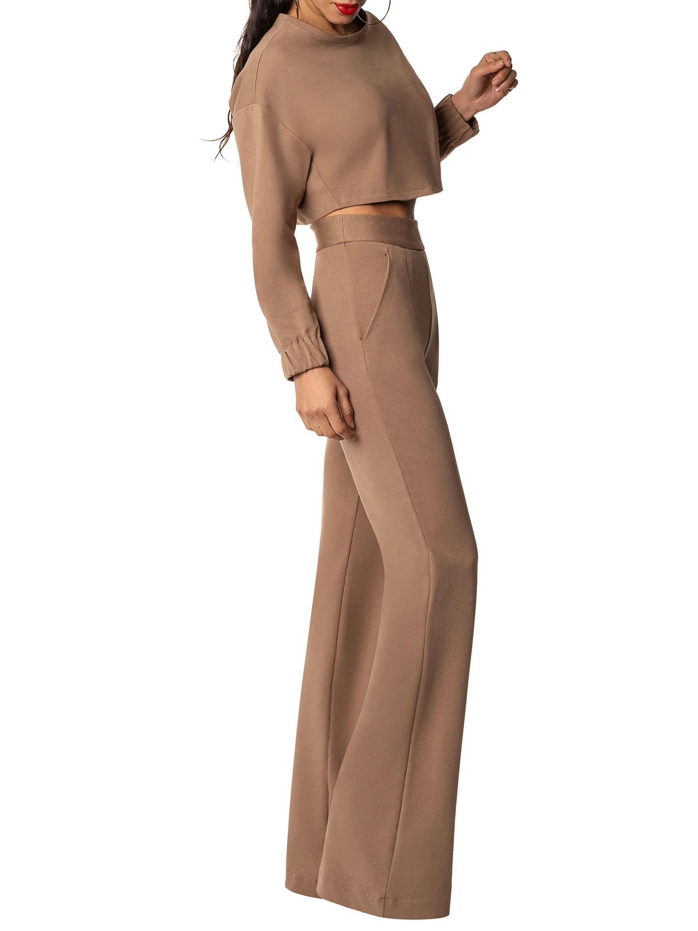 "Nadine" Taupe High Waisted Pants