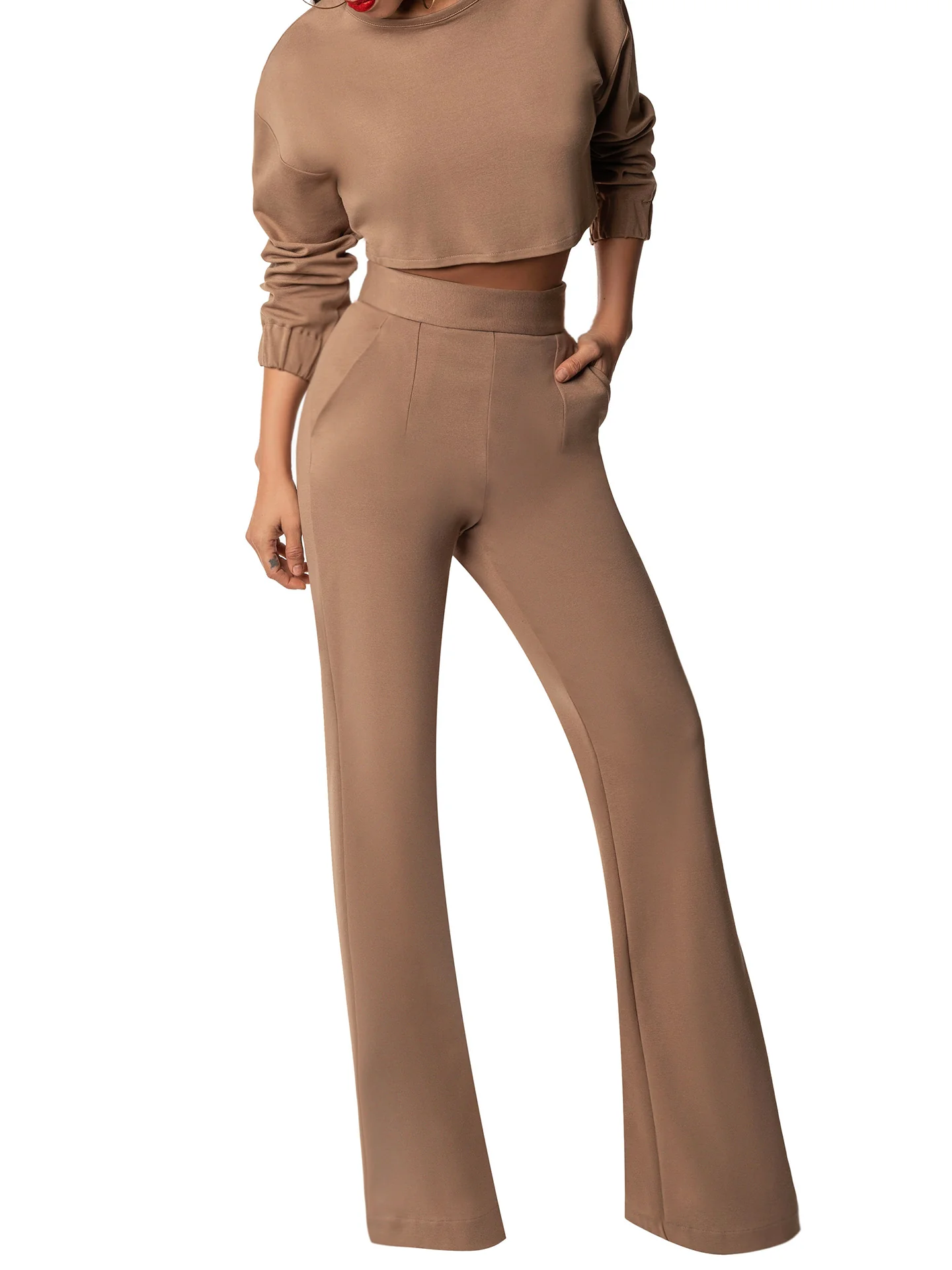 "Nadine" Taupe High Waisted Pants - Image 2