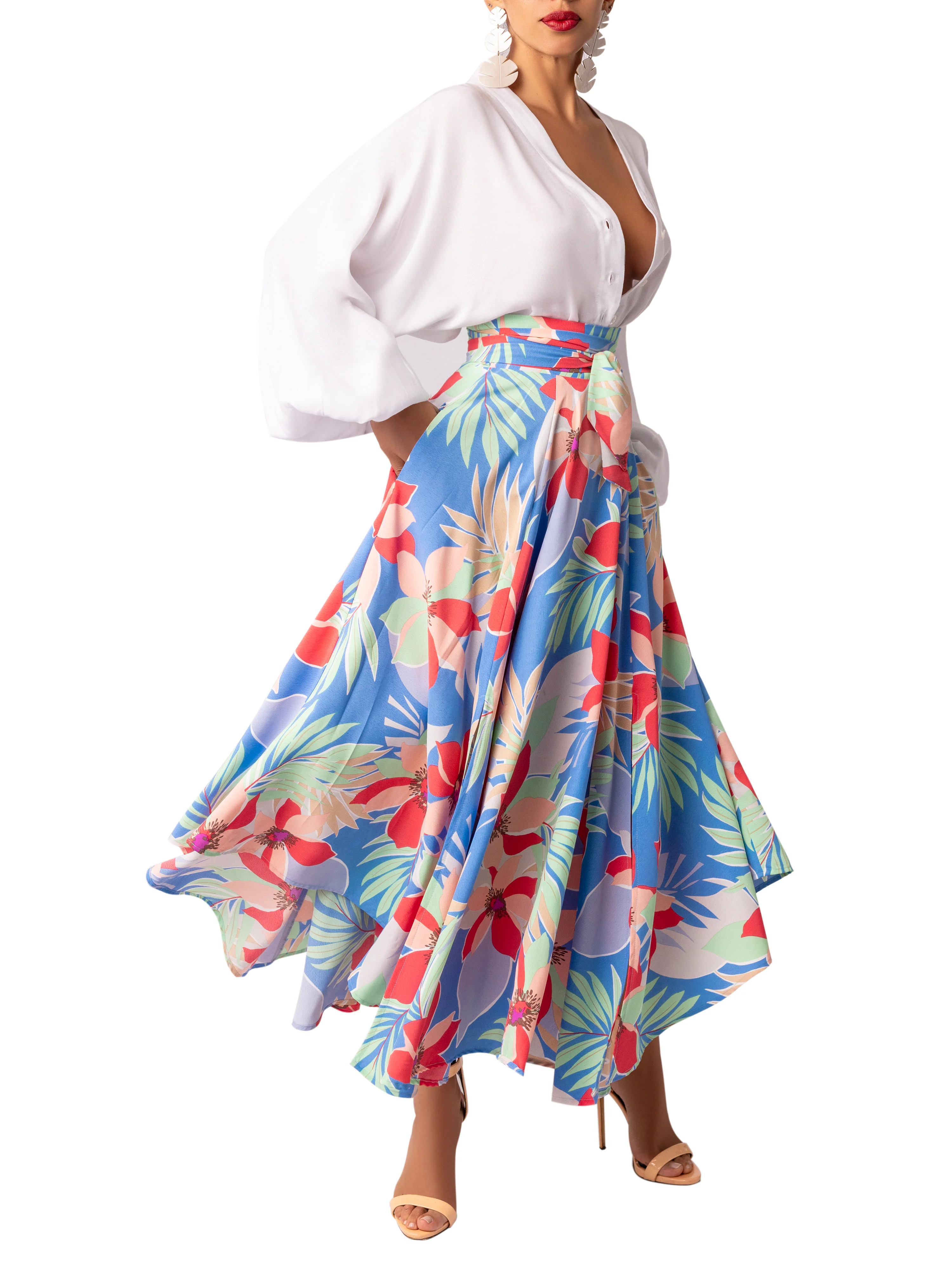 “Nala” Blue Belted Midi Skirt - Image 3