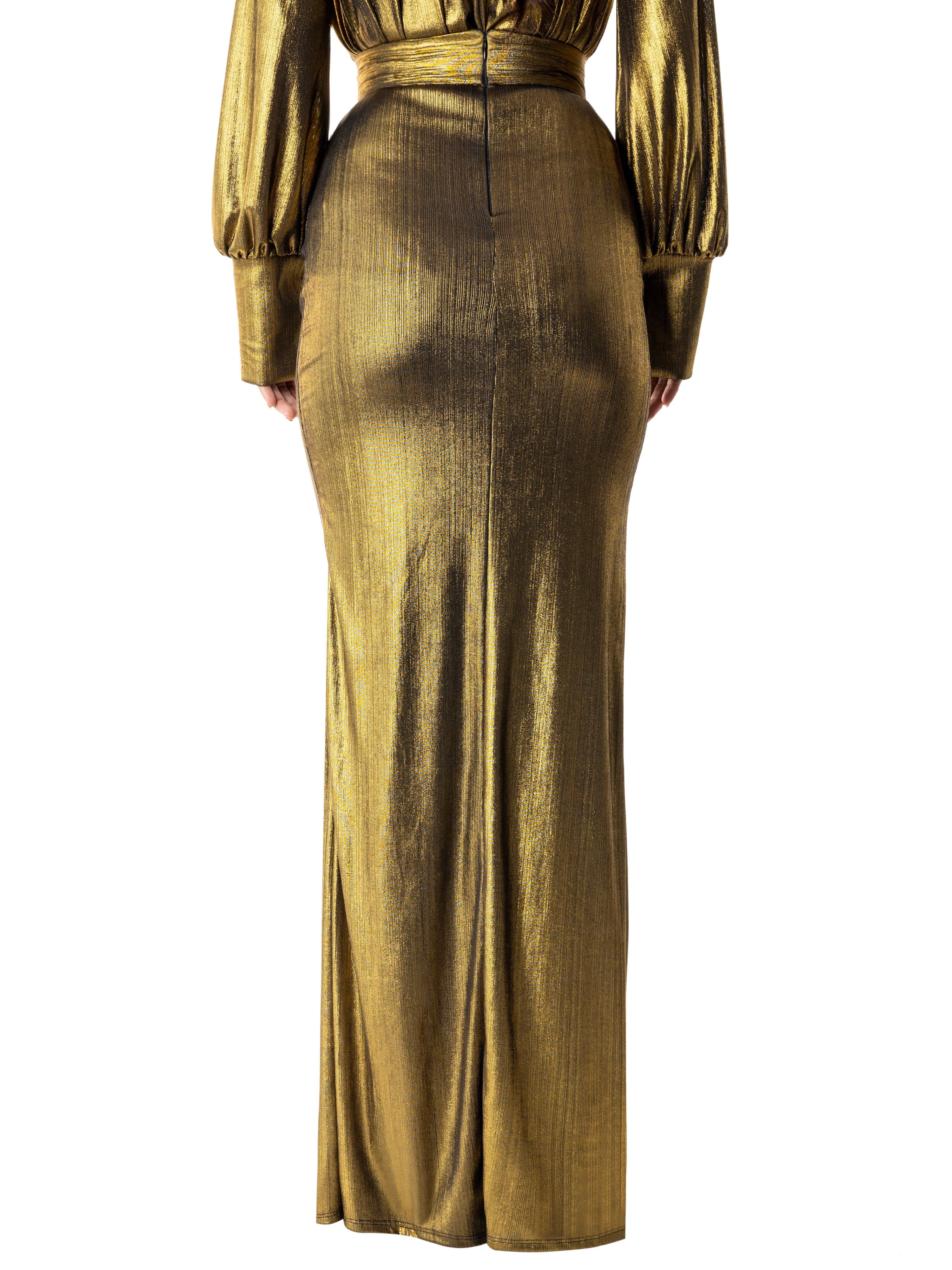 "Naomi" Gold Ruched Maxi Skirt - Image 6
