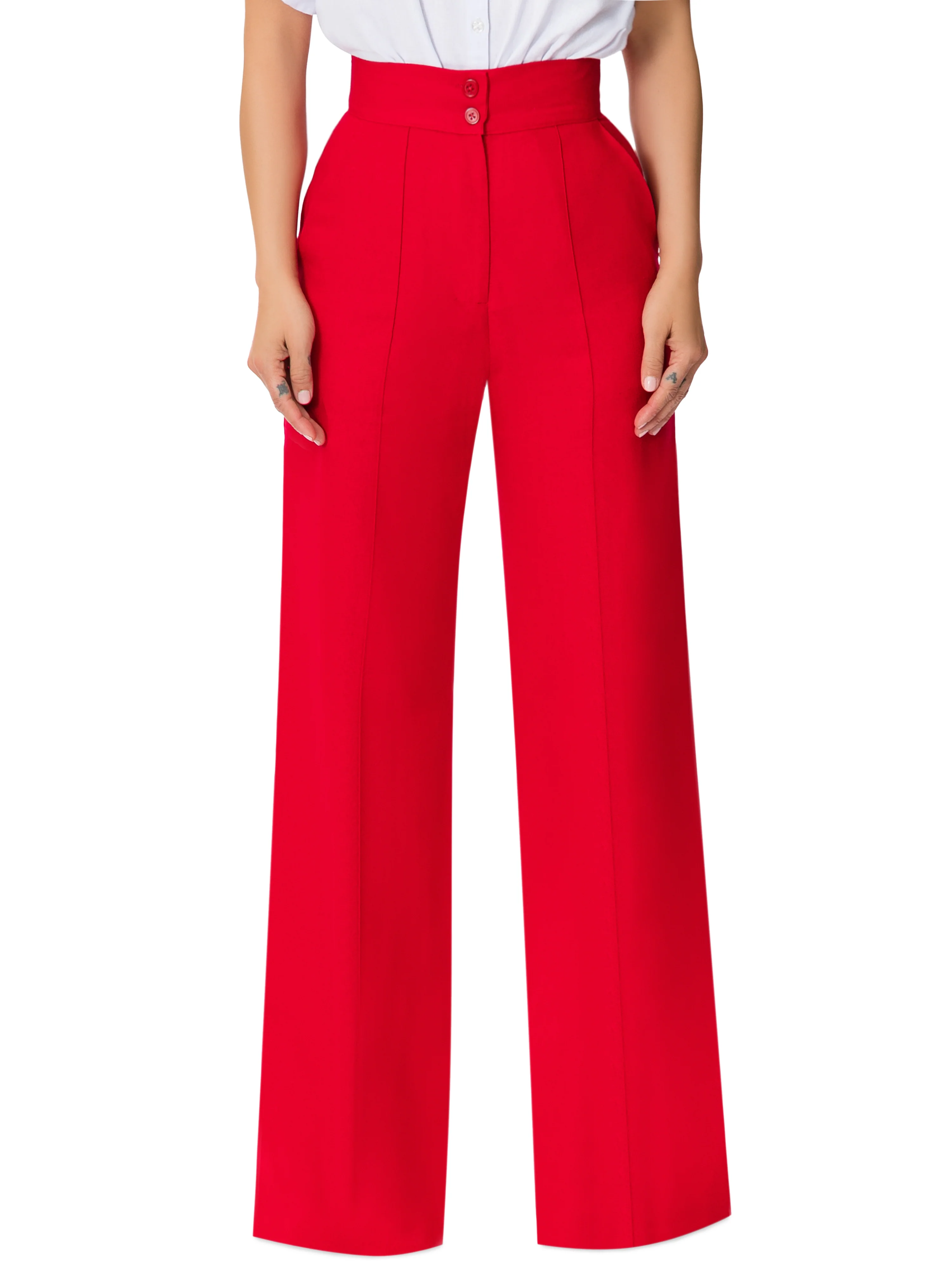 "Napa" Red Linen High Waist Pants - Image 3