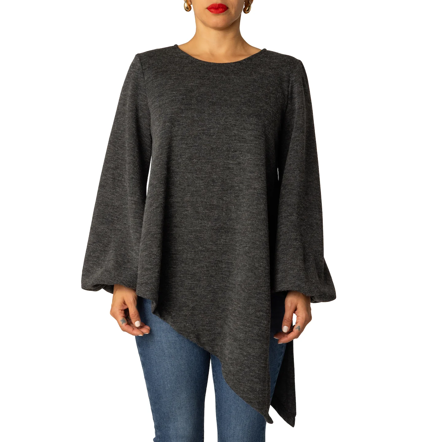 "Nayeli" Asymmetric Grey Top - Image 4