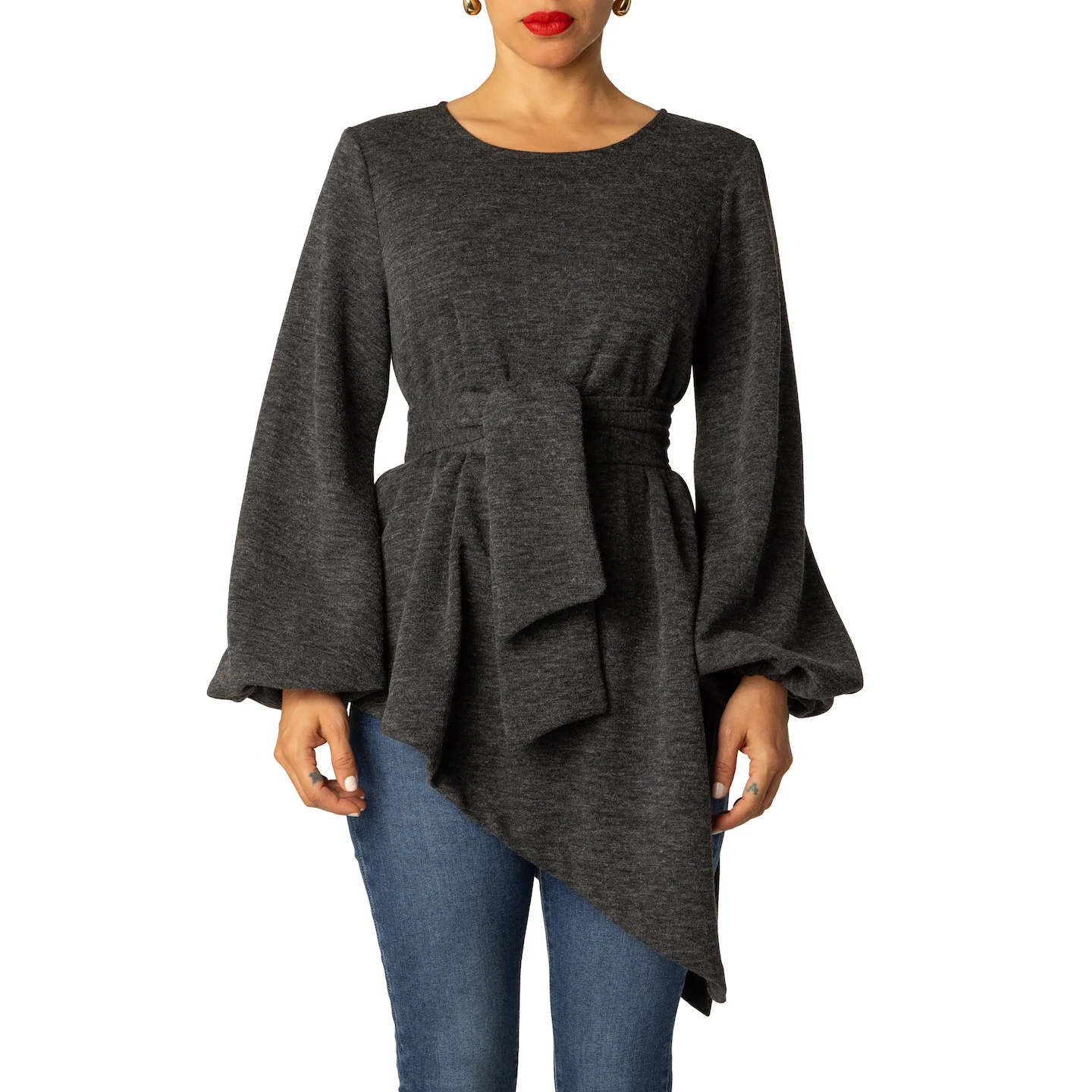 "Nayeli" Asymmetric Grey Top - Image 5