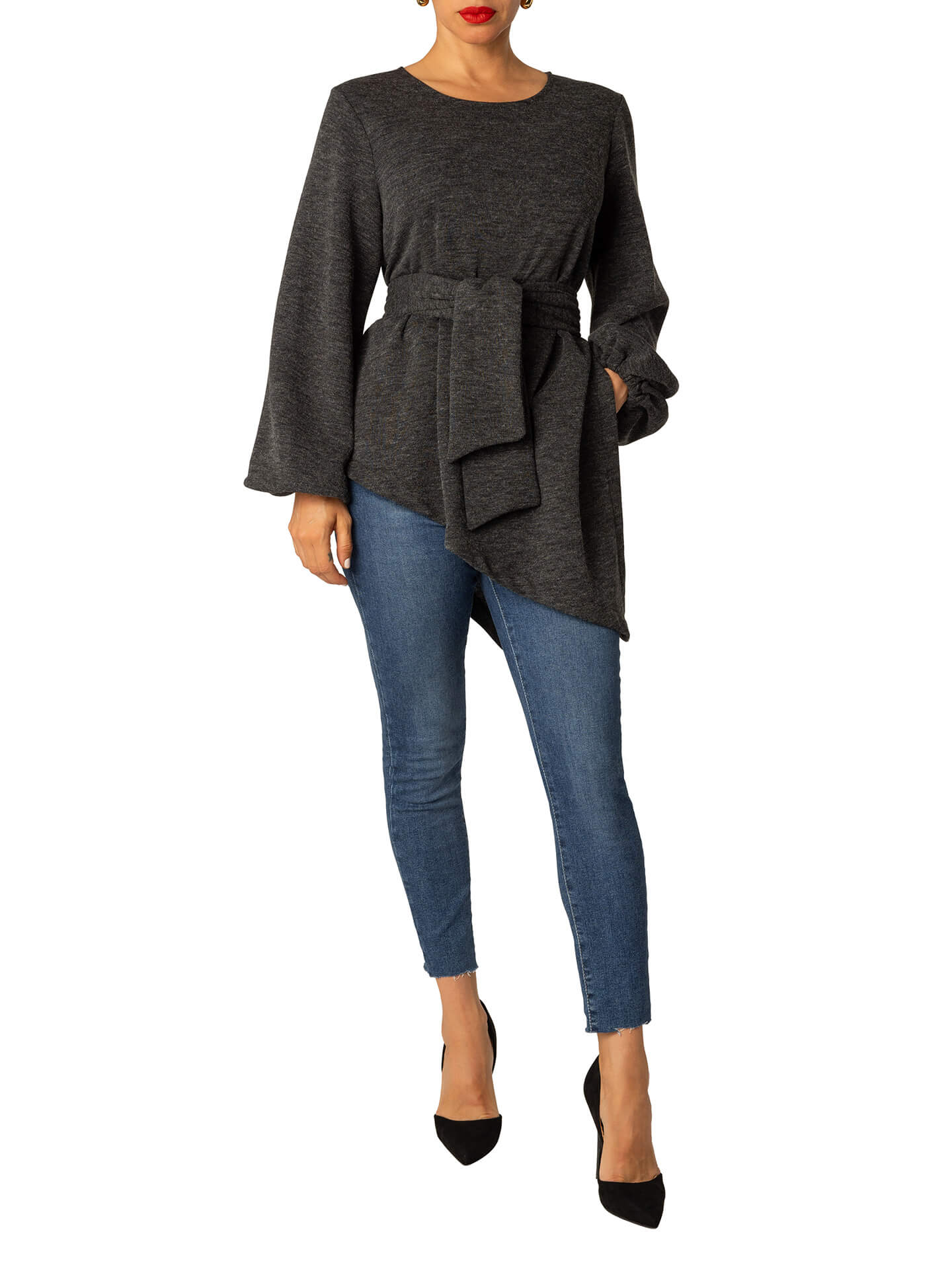 "Nayeli" Asymmetric Grey Top - Image 8