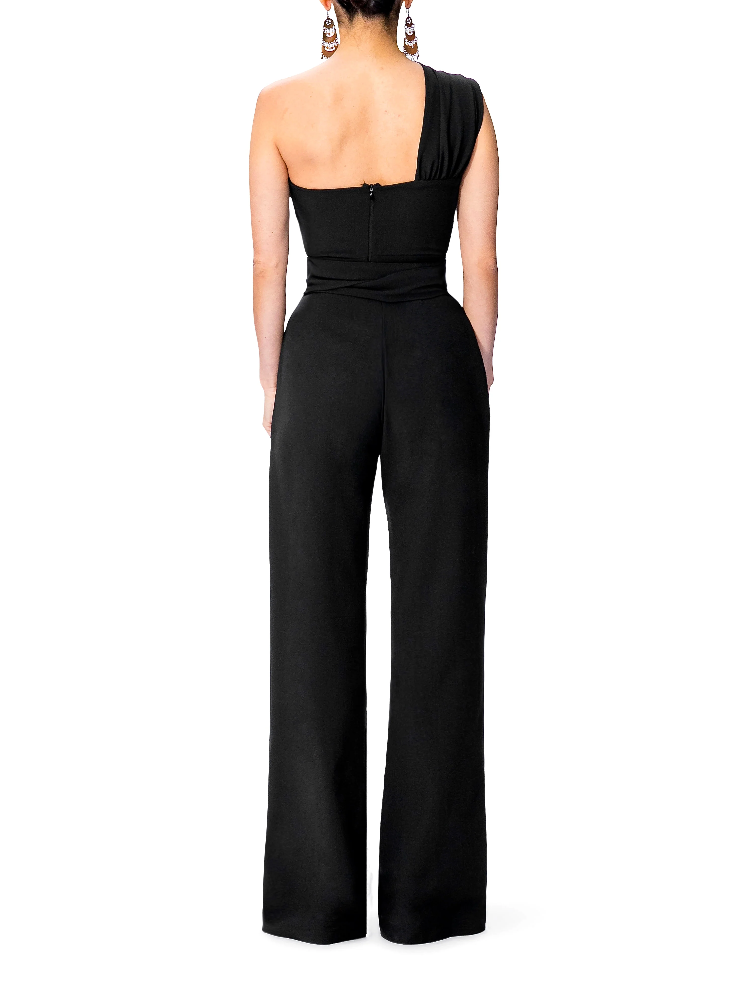 "Nix" One Shoulder Drape Jumpsuit w/Belt - Image 5