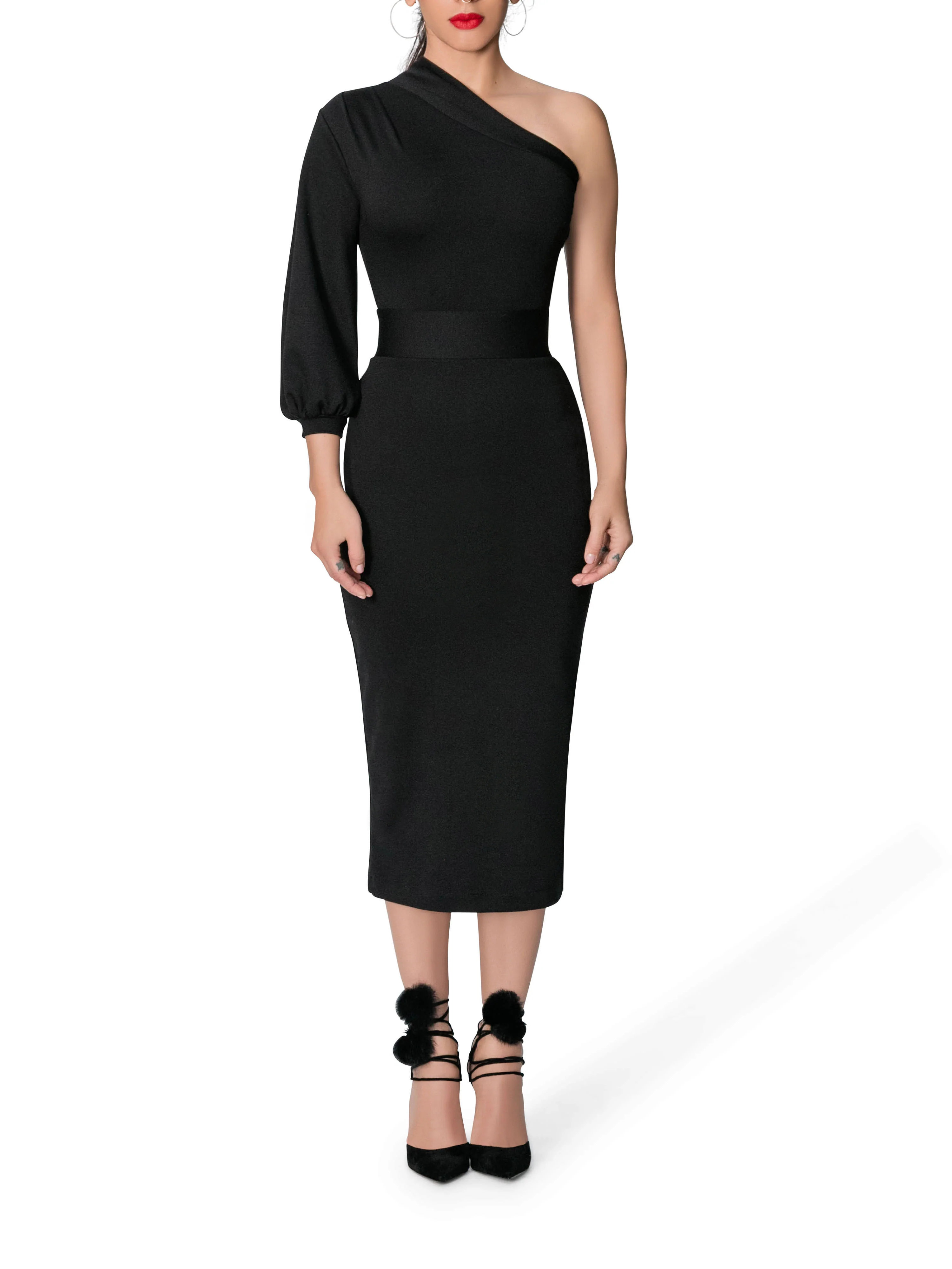 "Noelle" Black One Shoulder Dress - Image 3