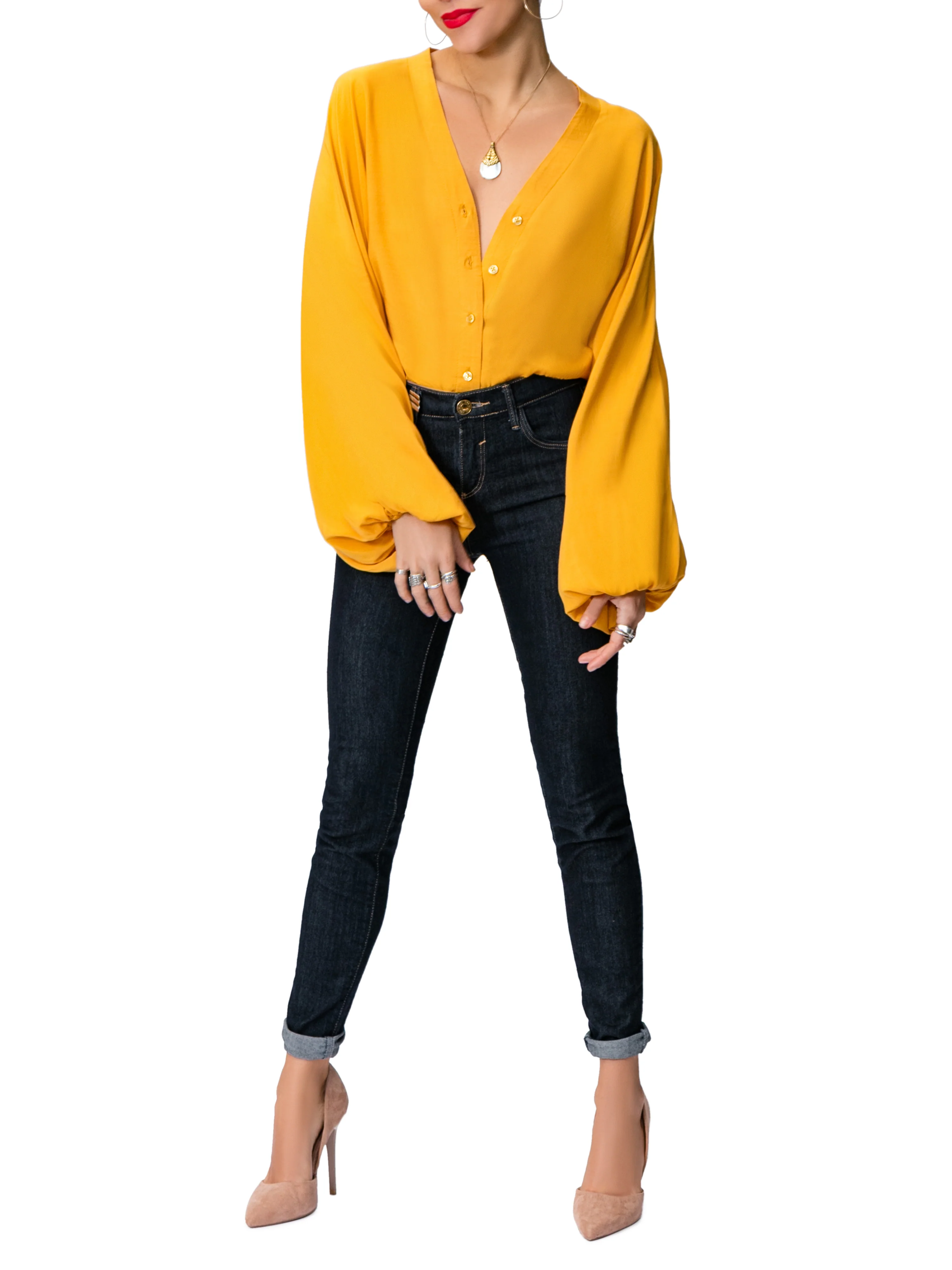 "Nora" Mustard Bell Sleeve Bodysuit - Image 2
