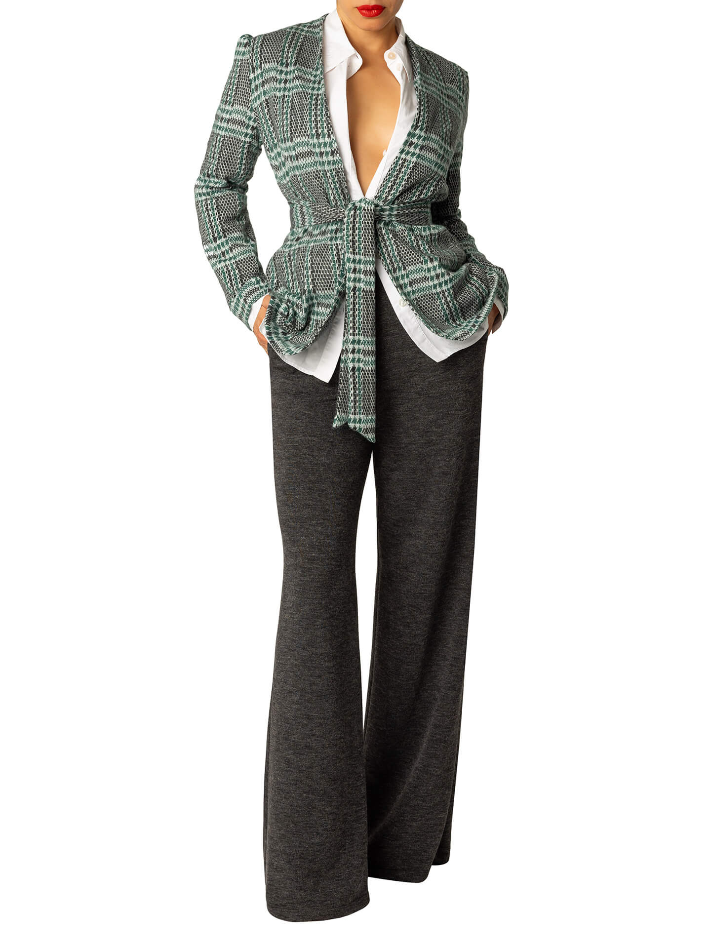 "Notre Dame" Unlined Green Brushed Plaid Blazer - Image 3