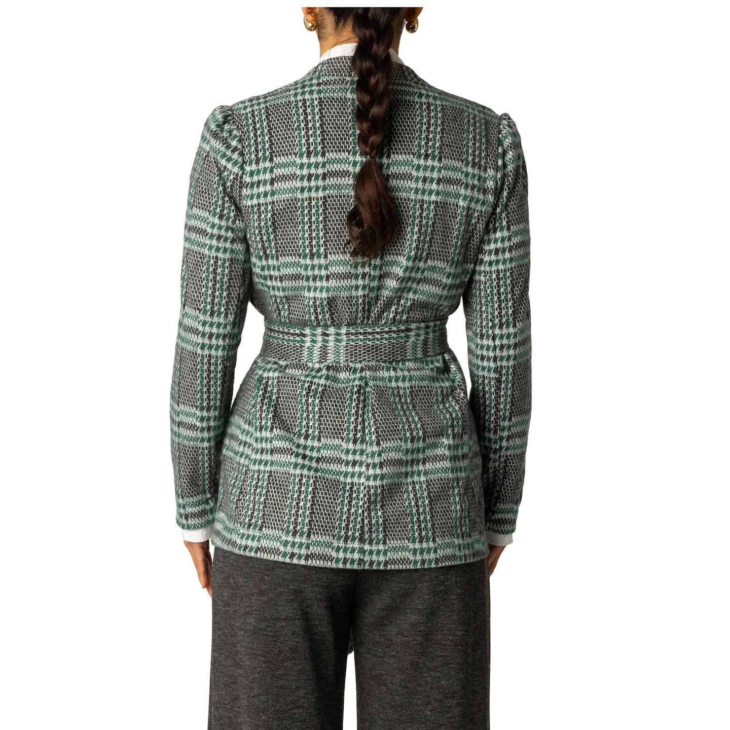 "Notre Dame" Unlined Green Brushed Plaid Blazer - Image 6
