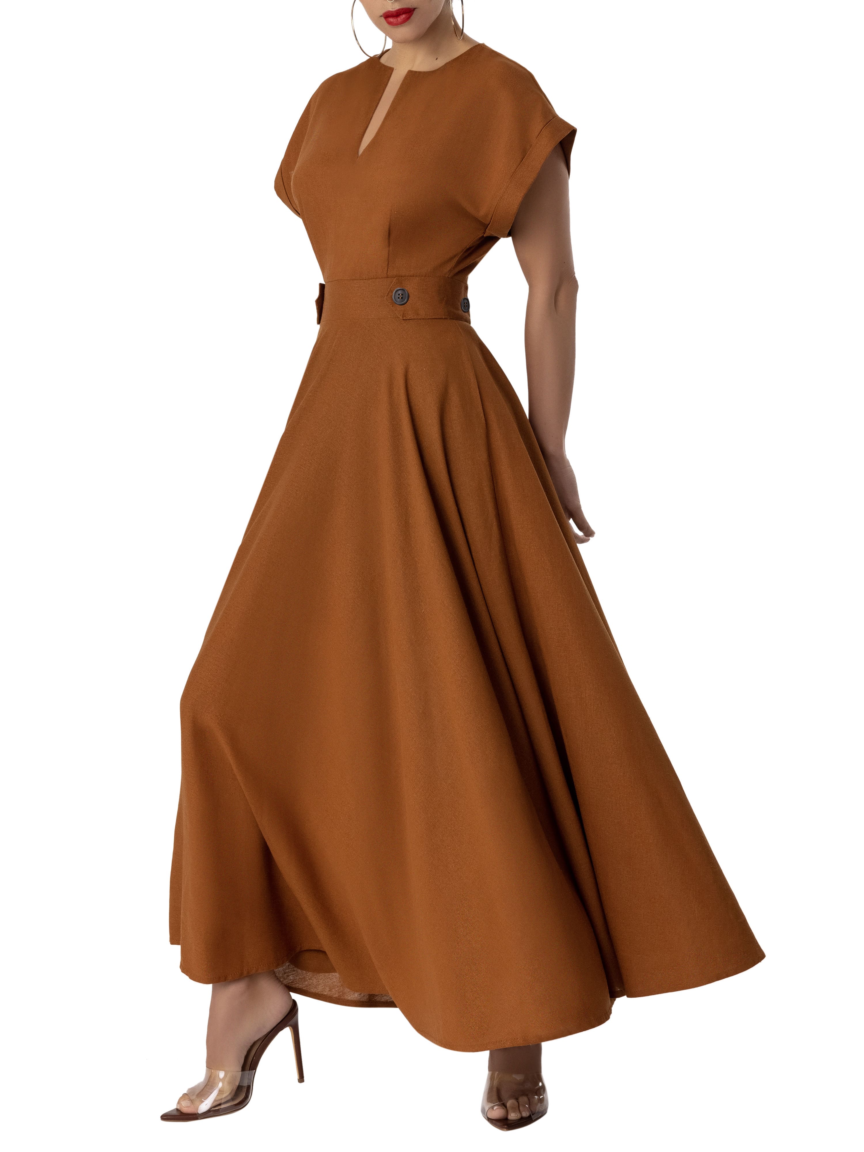 "Nova" Cognac Swing Dress - Image 4